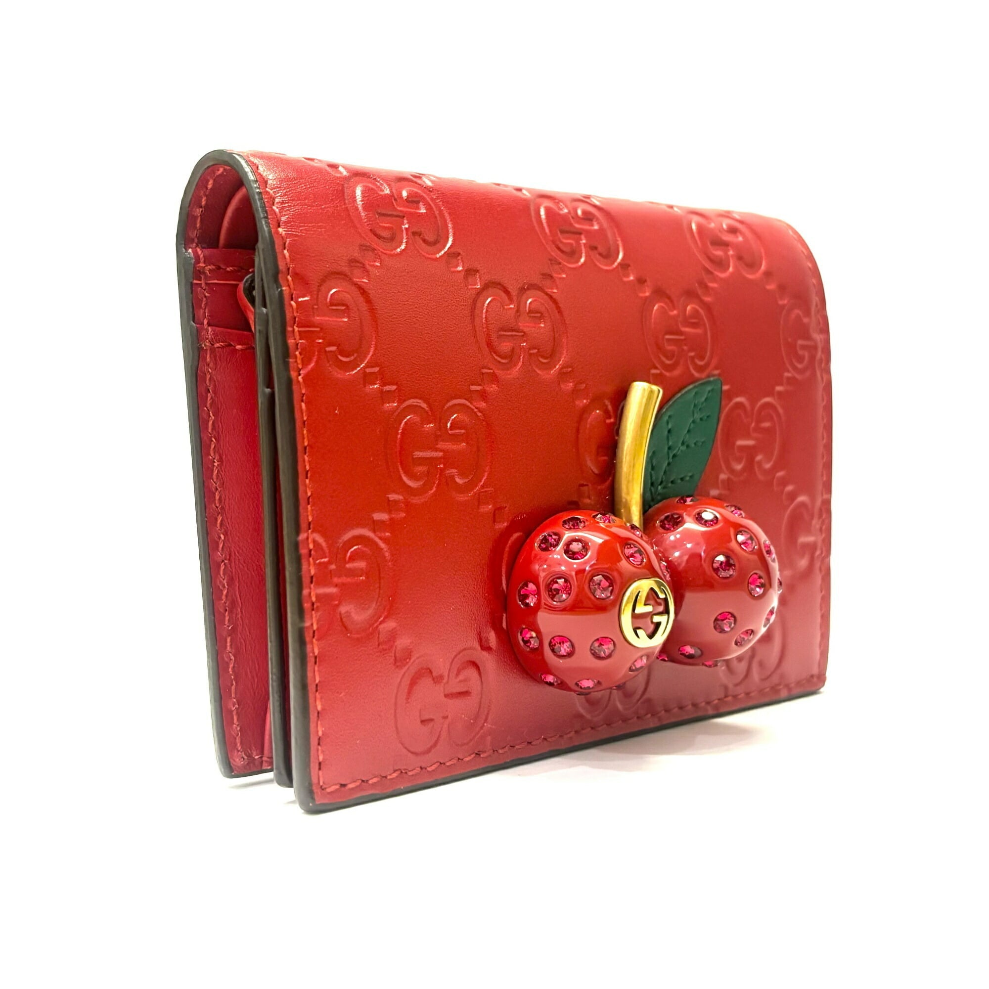 Gucci Cherry Red Red Color Leather Wallet (Bi-Fold) (Pre-Owned)
