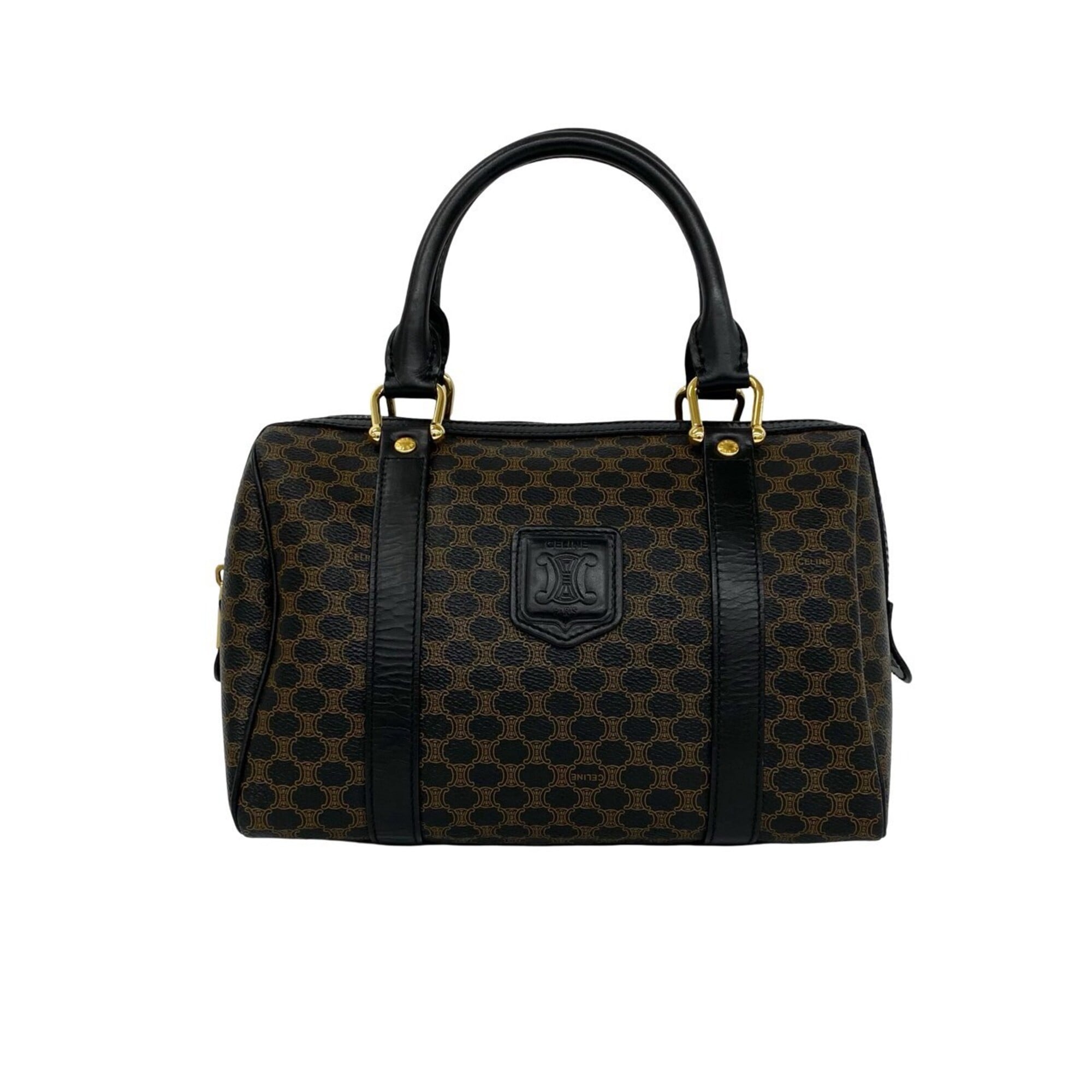 Celine Black Brown Leather Pvc Boston Bag Handbag (Pre-Owned)