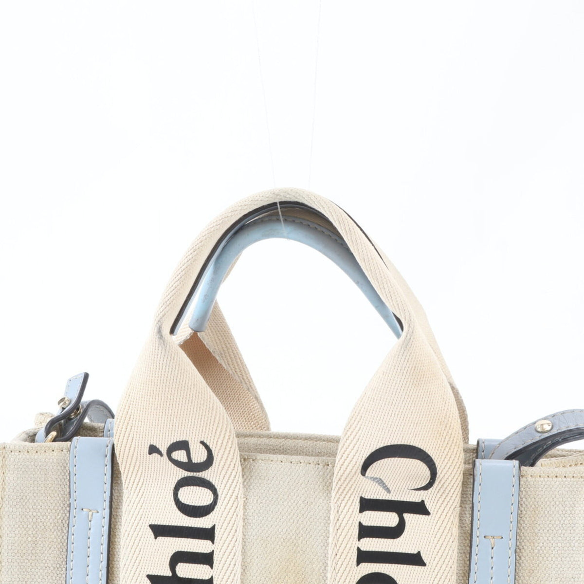 Chloé Beige Blue Canvas Leather Handbag Shoulder Bag Tote Bag (Pre-Owned)
