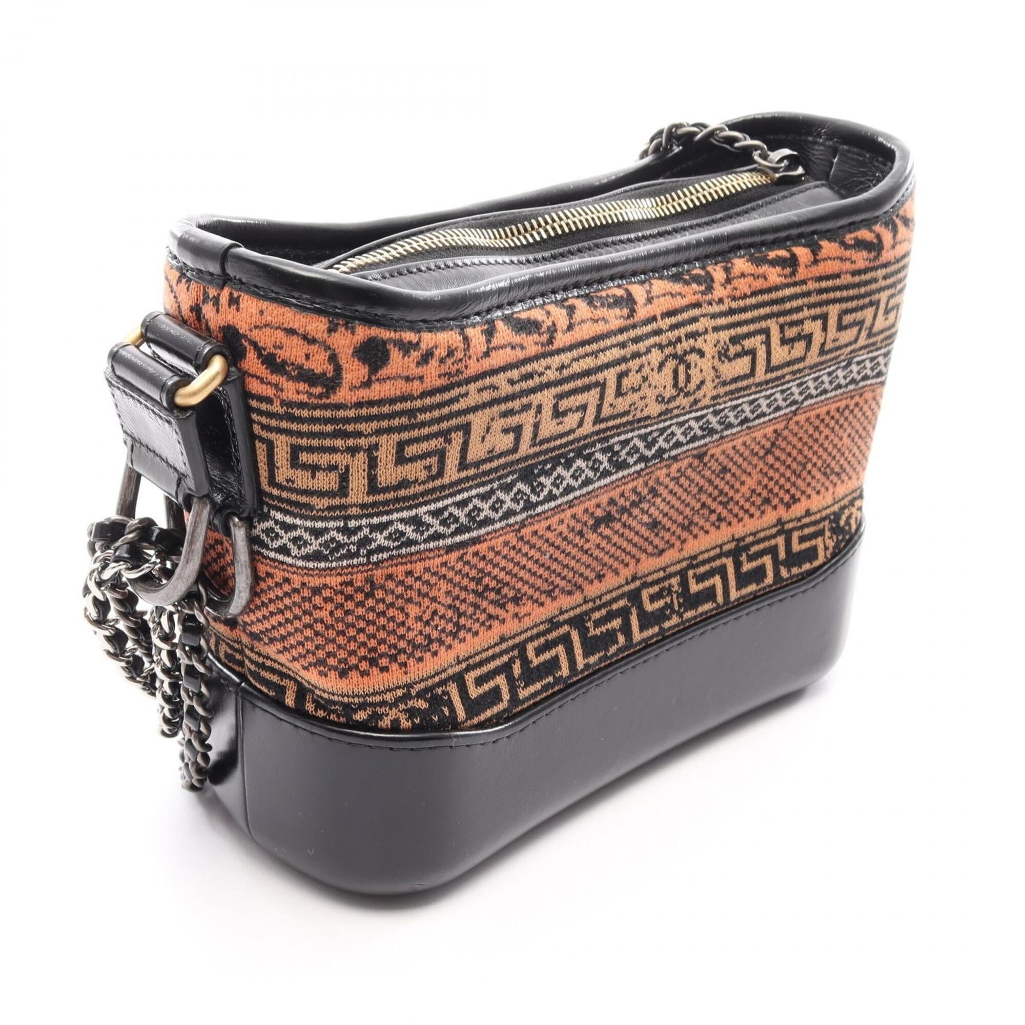Chanel Black Multi-Color Orange Leather Knit Handbag Shoulder Bag (Pre-Owned)