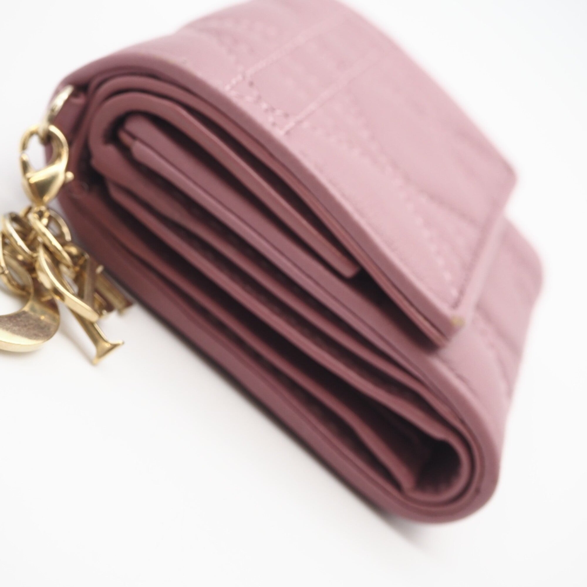 Christian Dior Lady Dior Pink Leather Wallet (Tri-Fold) (Pre-Owned)