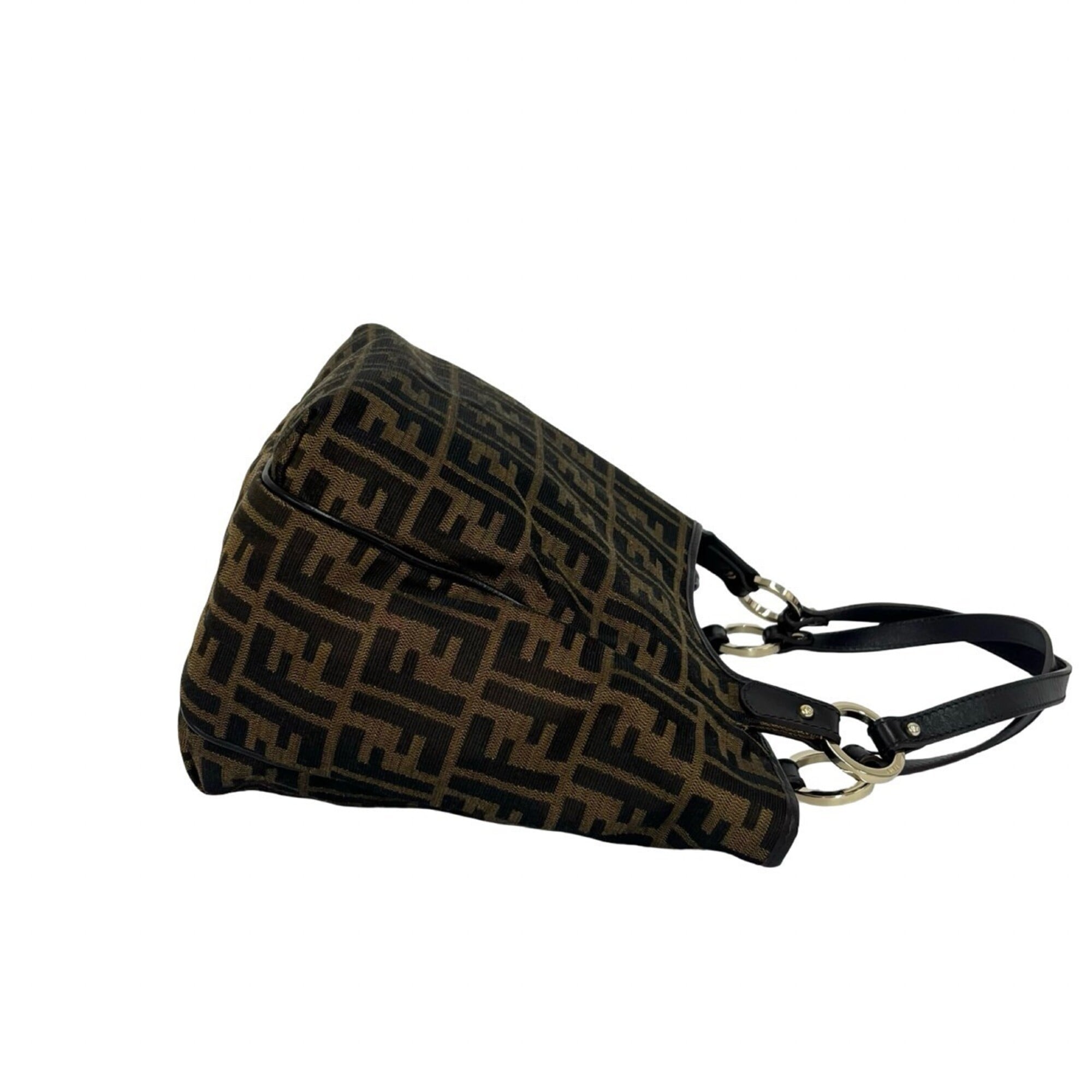 Fendi Black Brown Canvas Leather Handbag Tote Bag (Pre-Owned)