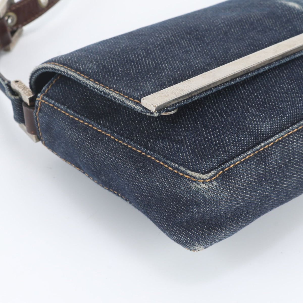 Fendi Navy Leather Canvas Handbag Shoulder Bag Tote Bag (Pre-Owned)