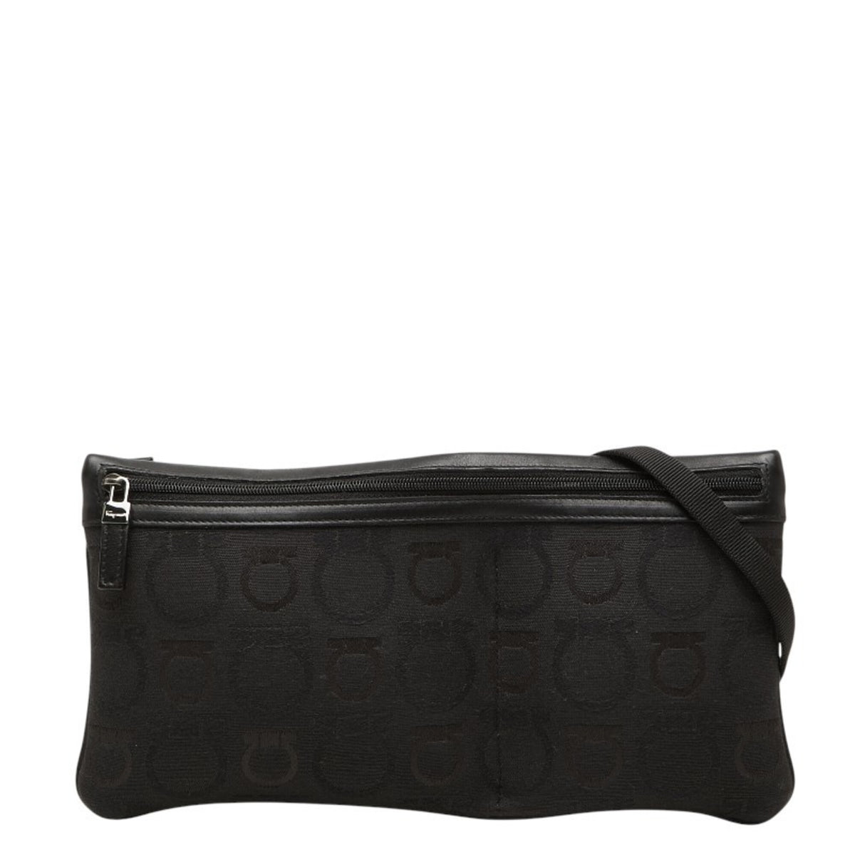 Salvatore Ferragamo Gancini Black Canvas Leather Shoulder Bag (Pre-Owned)