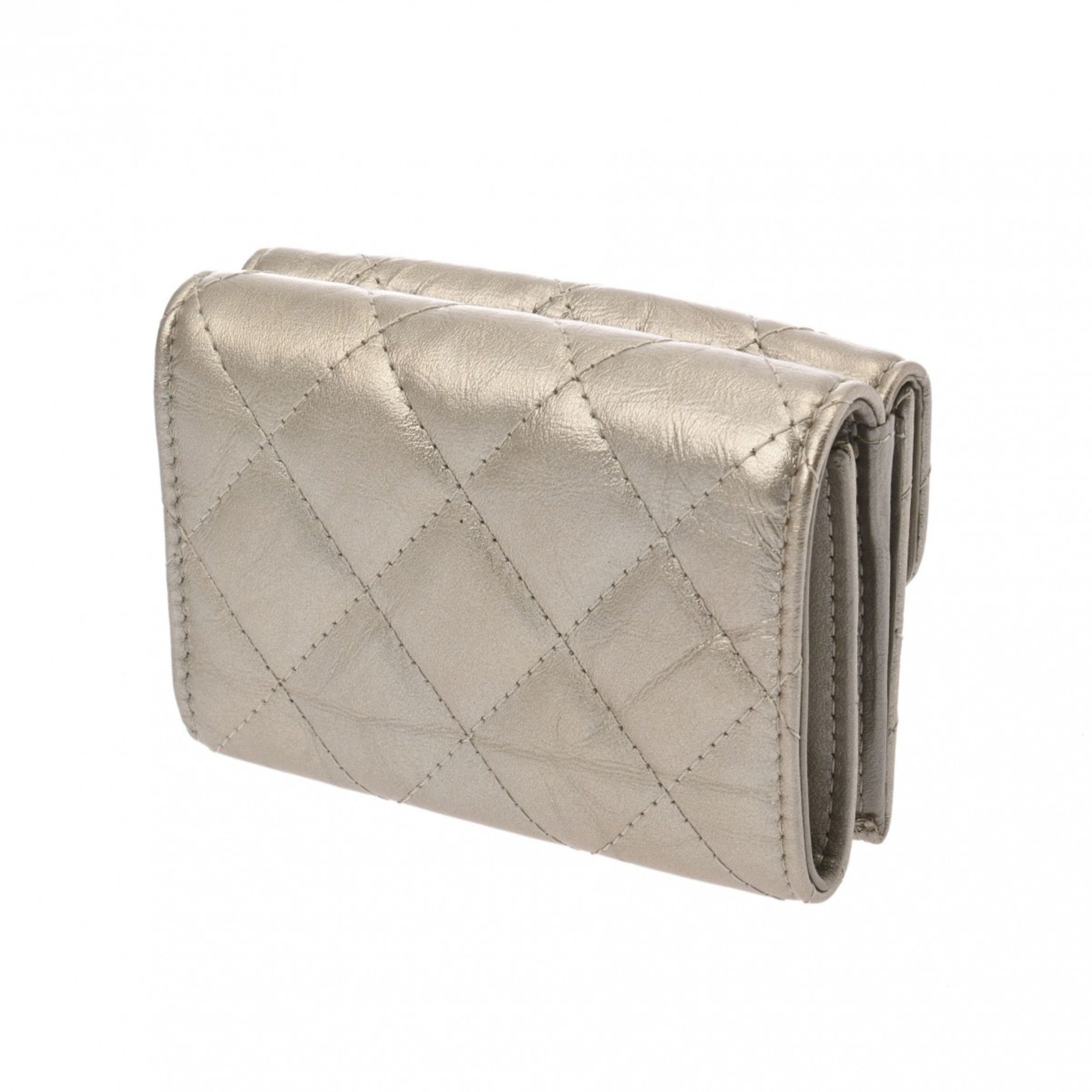 Chanel Silver Leather Wallet (Tri-Fold) (Pre-Owned)