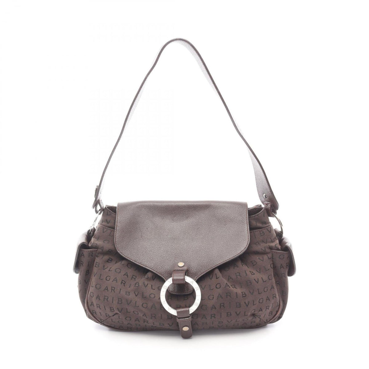 Bvlgari Brown Canvas Leather Handbag Shoulder Bag (Pre-Owned)