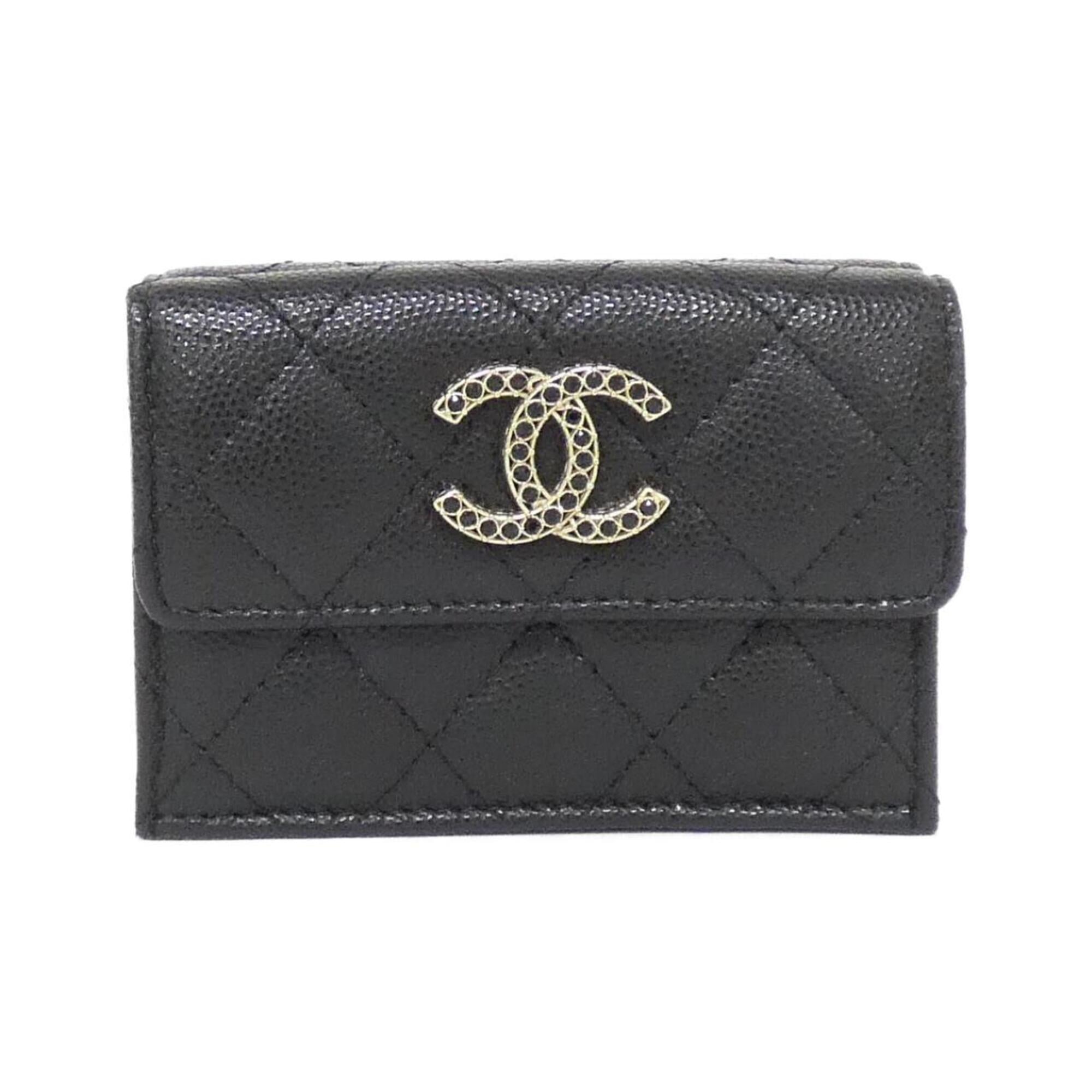 Chanel Black Grained Calfskin Wallet (Tri-Fold) (Pre-Owned)