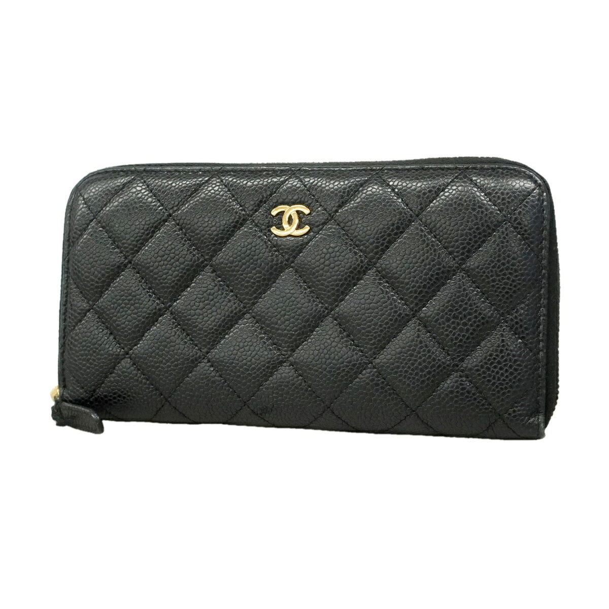 Chanel Black Grained Calfskin Long Wallet (Bi-Fold) (Pre-Owned)
