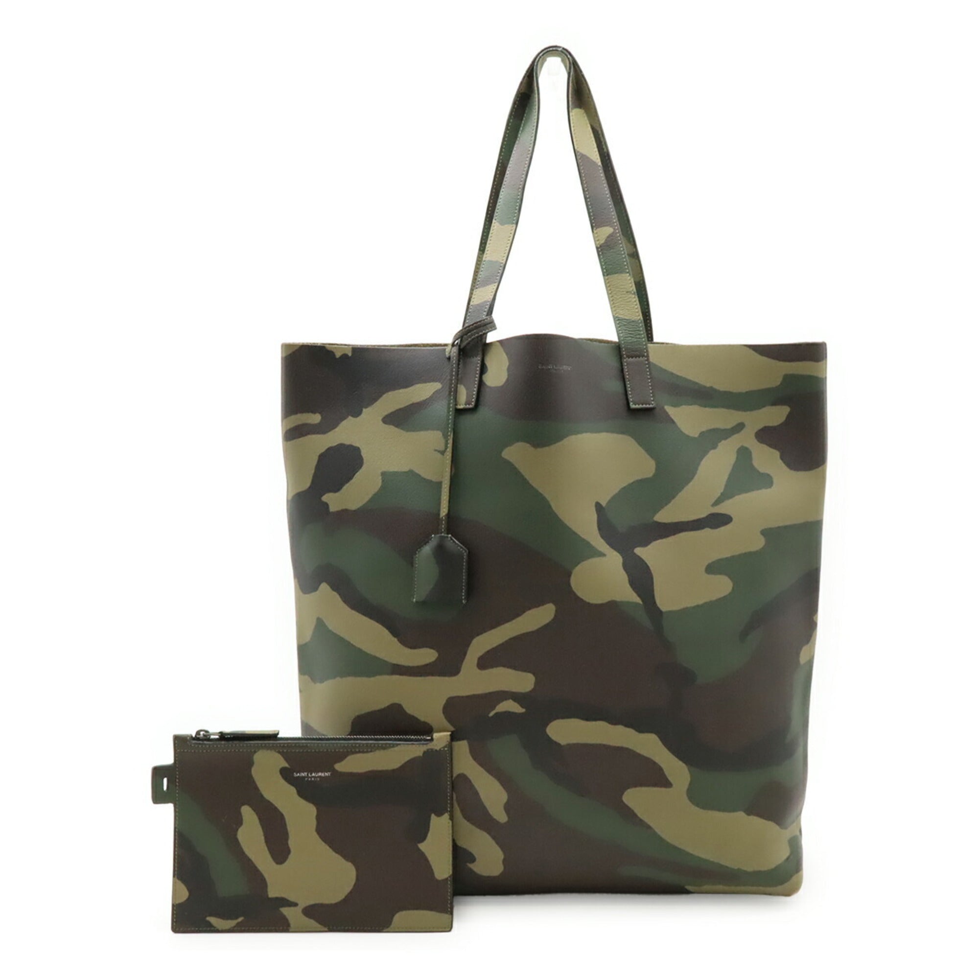 Yves Saint Laurent Camouflage Khaki Leather Pouch Tote Bag (Pre-Owned)