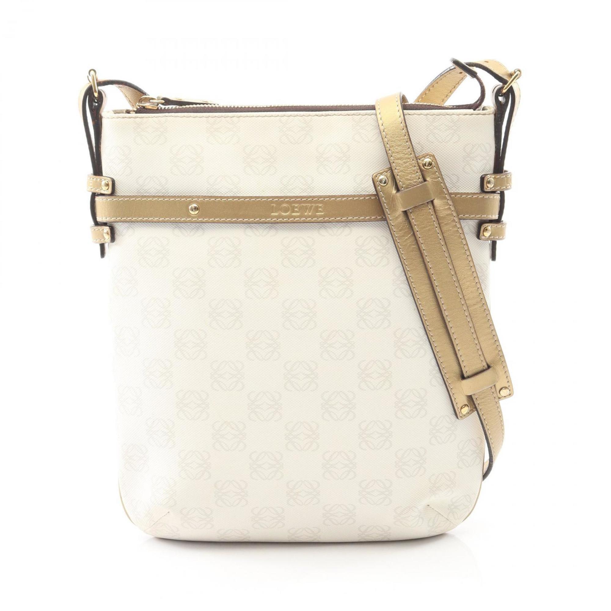 Loewe Gold White Coated Canvas Leather Handbag Shoulder Bag (Pre-Owned)