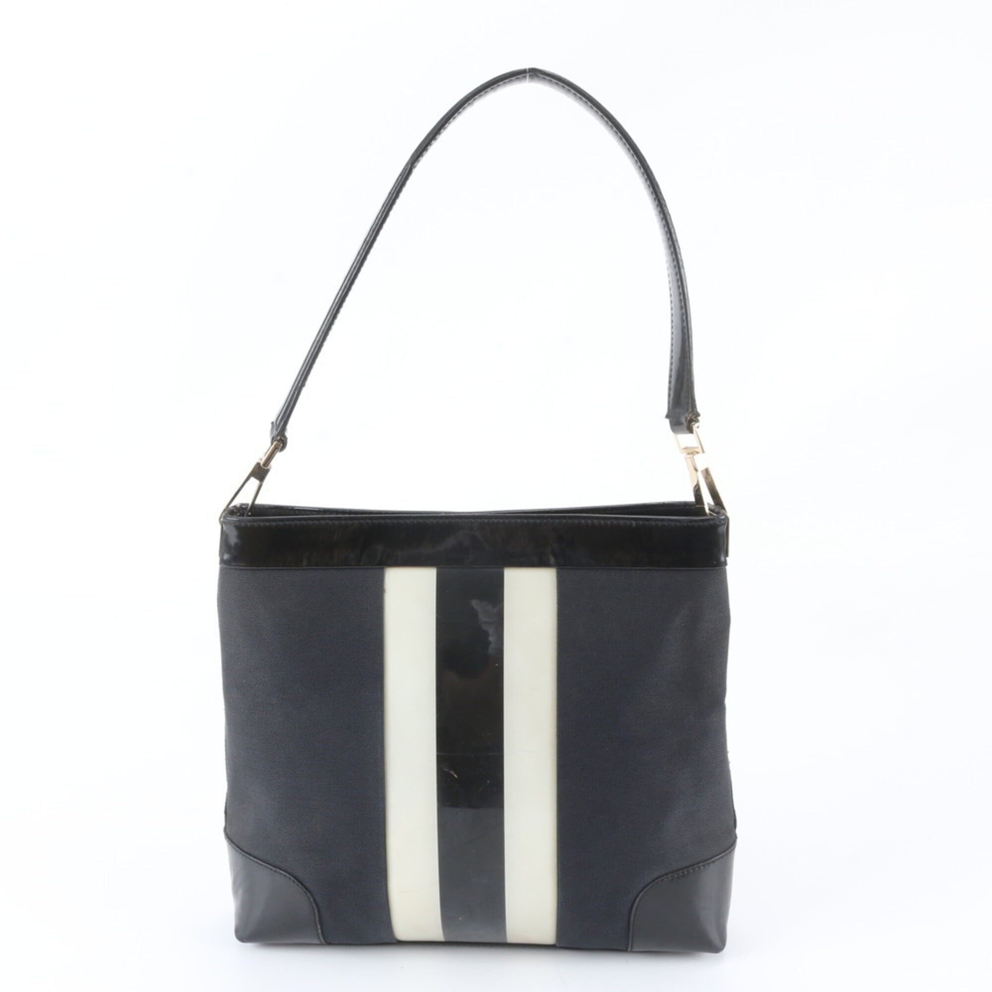 Gucci Black White Leather Canvas Handbag Shoulder Bag (Pre-Owned)