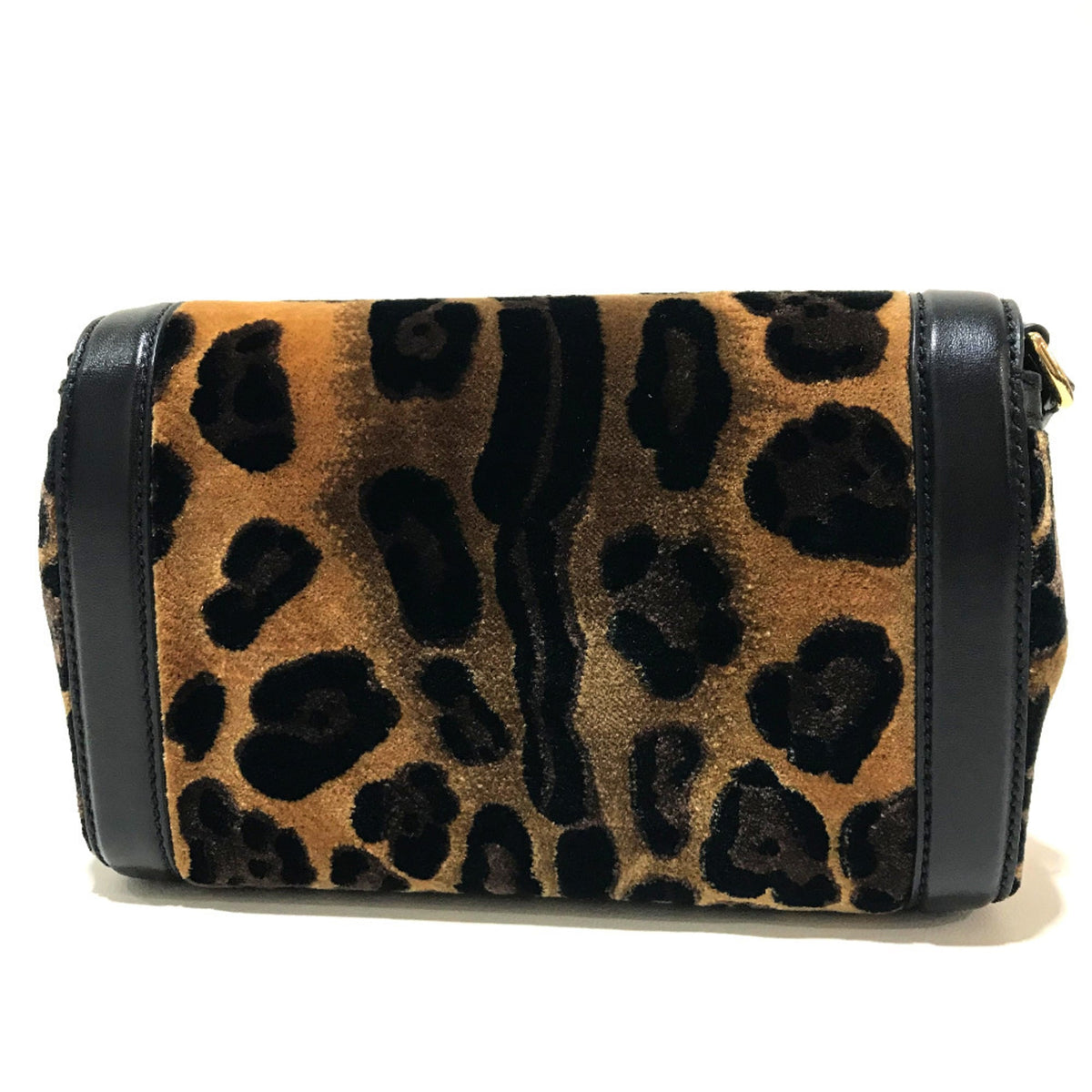 Dolce & Gabbana Black Brown Velvet Leather Shoulder Bag (Pre-Owned)