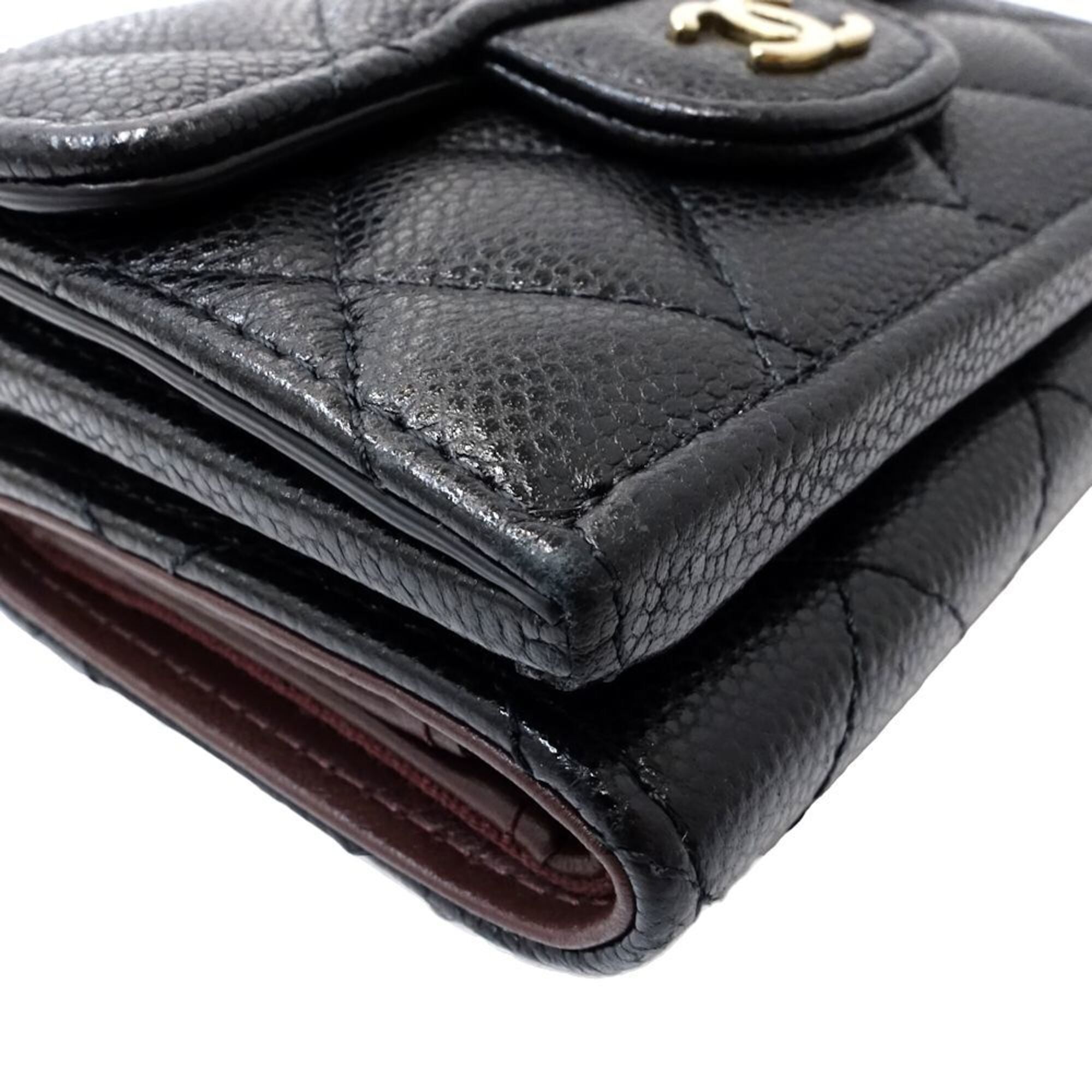 Chanel Black Grained Calfskin Wallet (Tri-Fold) (Pre-Owned)