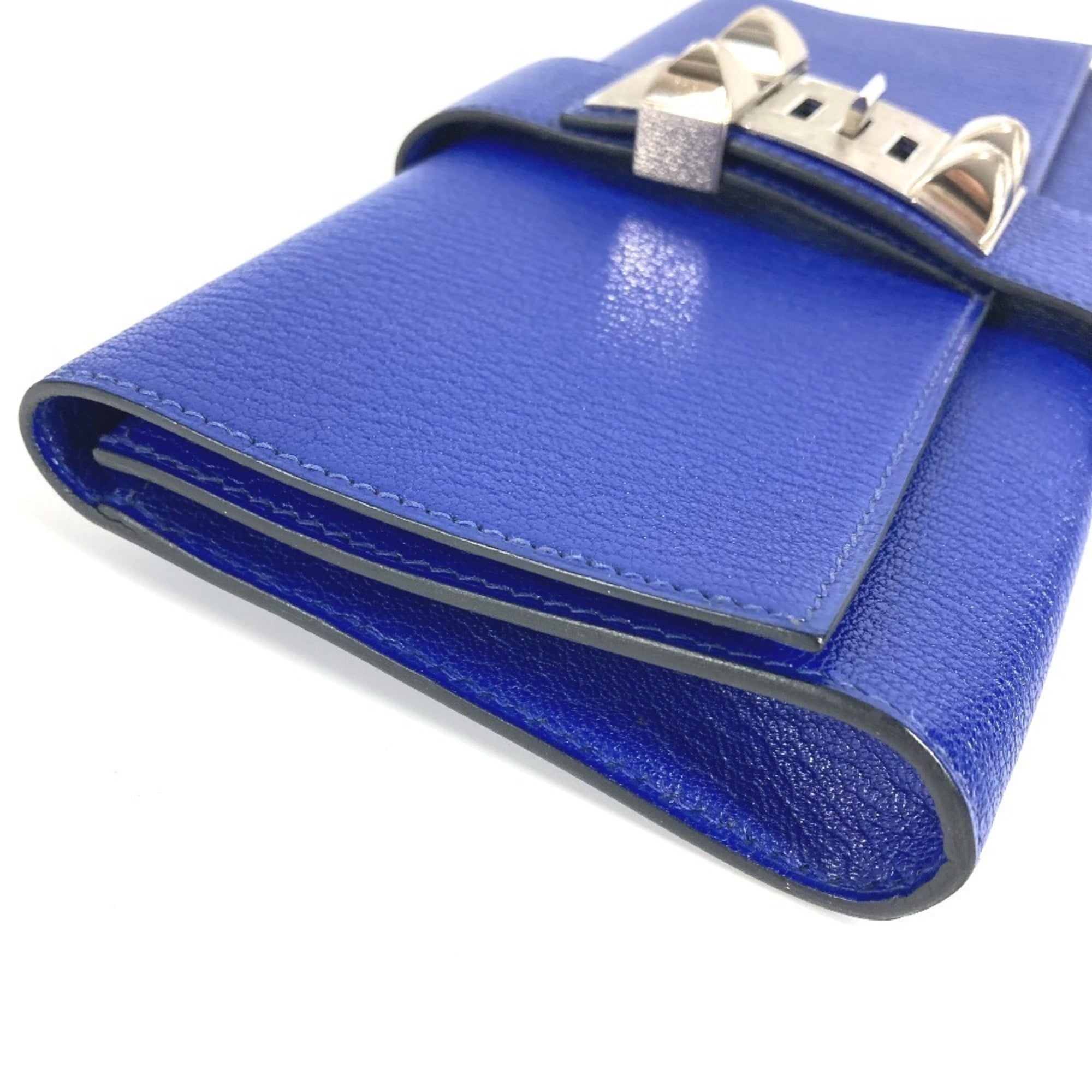 Hermes Blue Leather Clutch Bag Handbag Pouch (Pre-Owned)