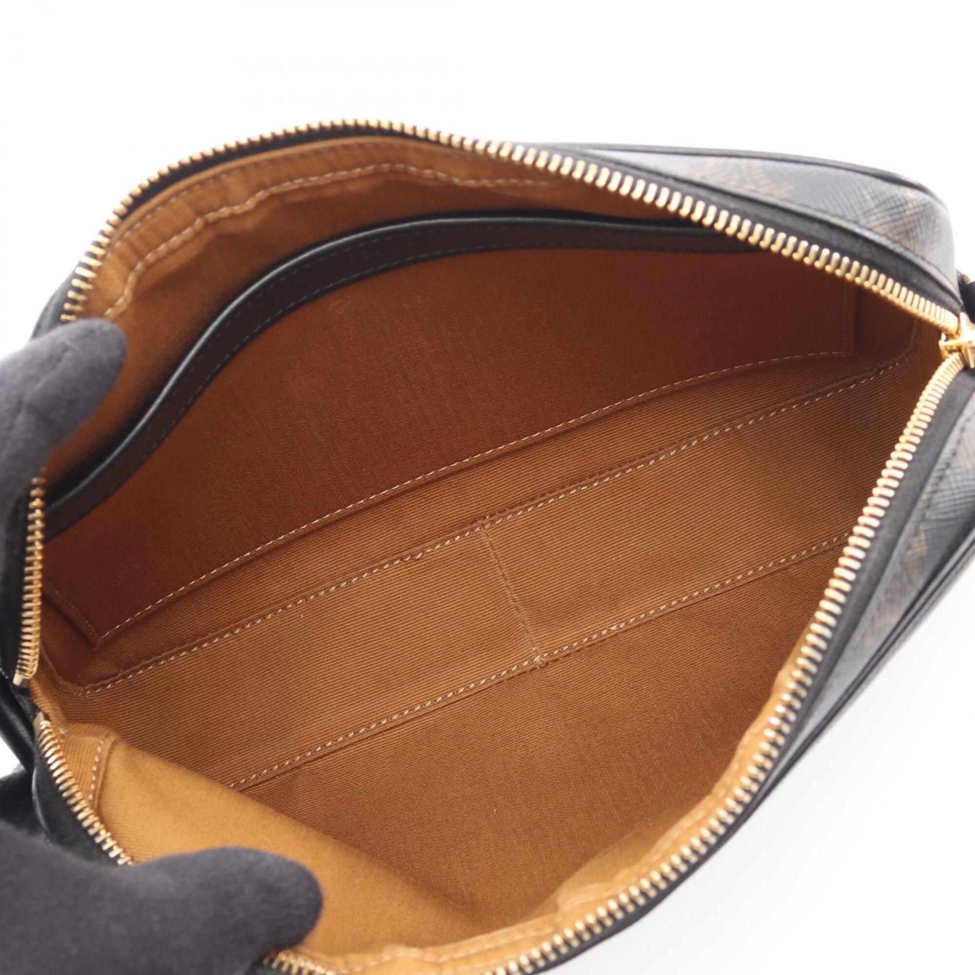 Celine Black Brown White Coated Canvas Leather Handbag Messenger Bag Shoulder Bag (Pre-Owned)