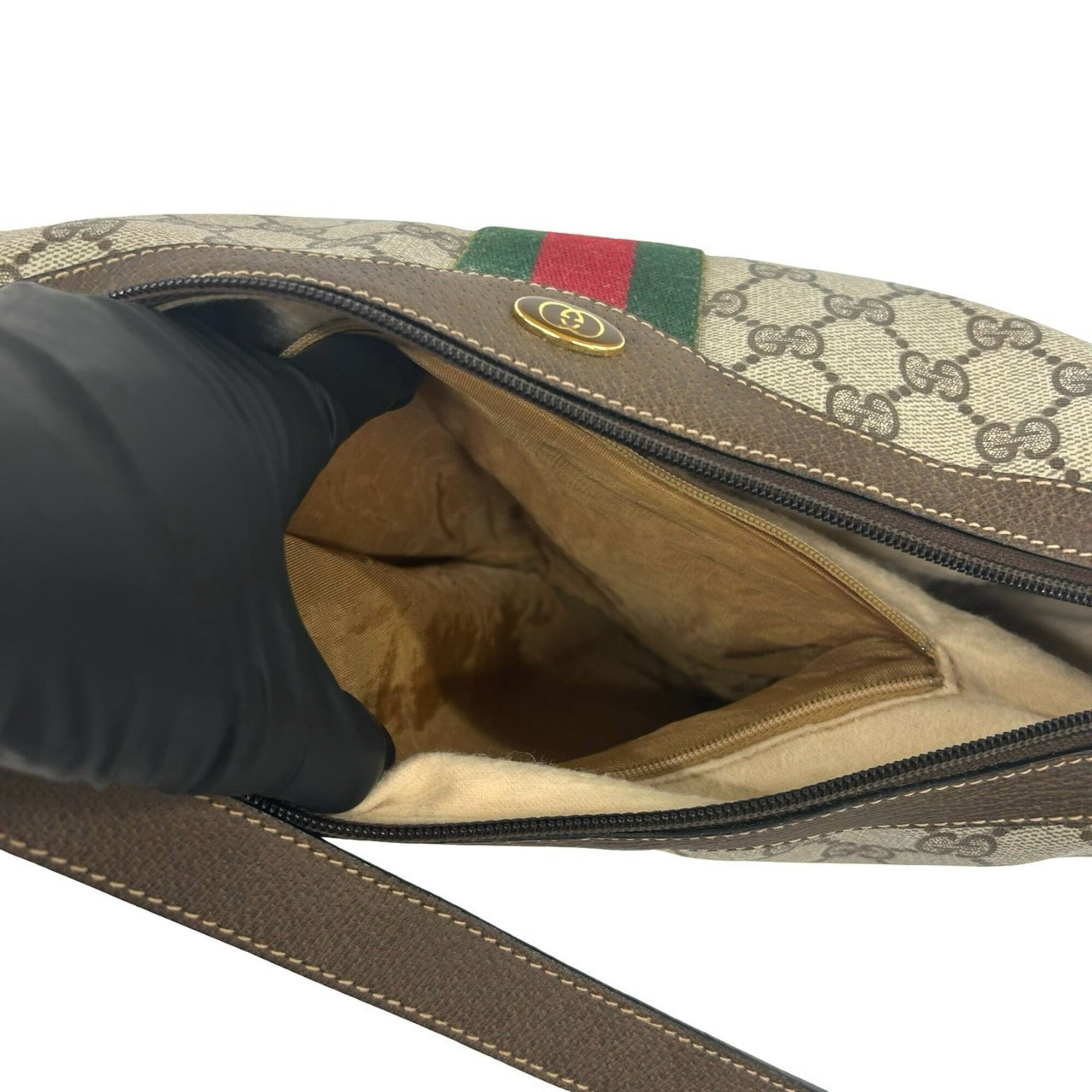 Gucci Brown Green Red Color Leather Pvc Shoulder Bag (Pre-Owned)
