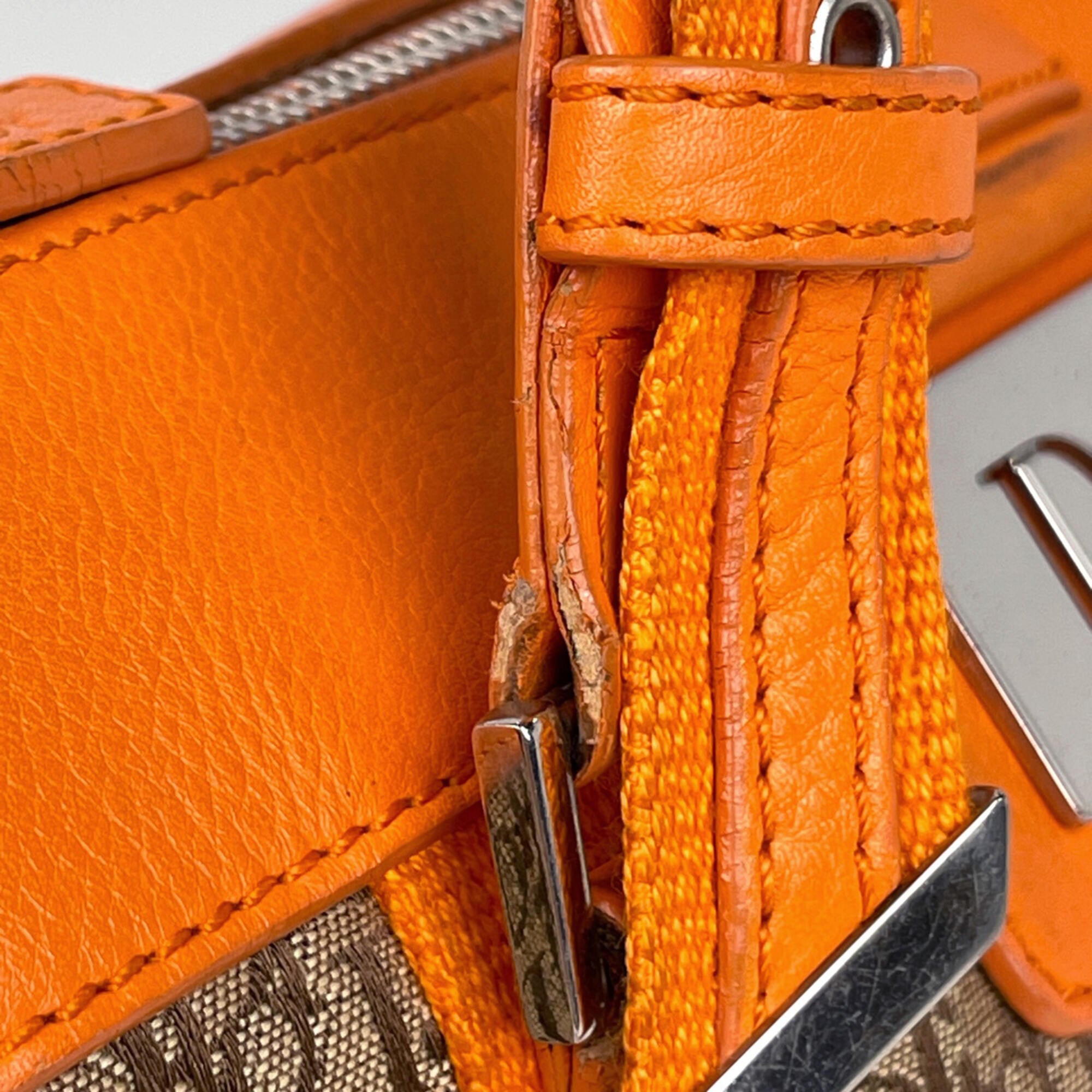 Christian Dior Beige Orange Canvas Leather Handbag (Pre-Owned)