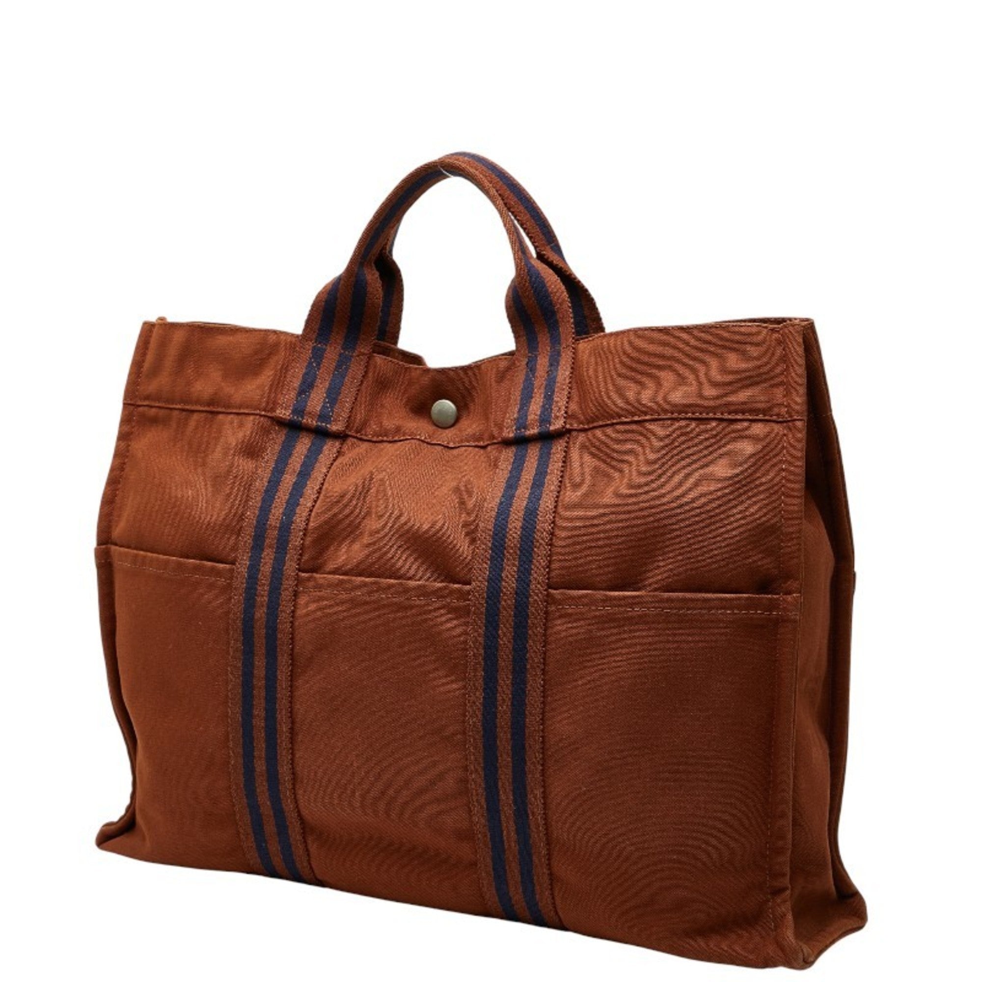 Hermes Brown Navy Canvas Tote Bag (Pre-Owned)