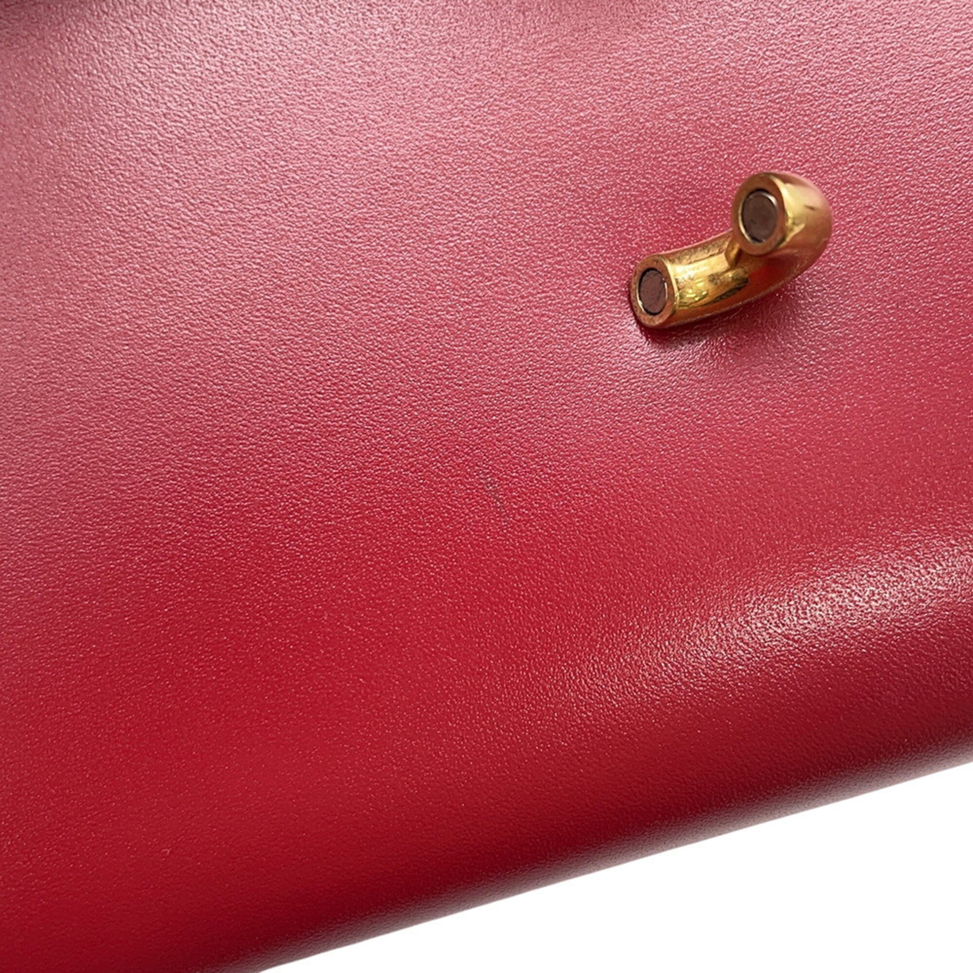 Yves Saint Laurent Red Color Leather Chain/Shoulder Wallet (Pre-Owned)
