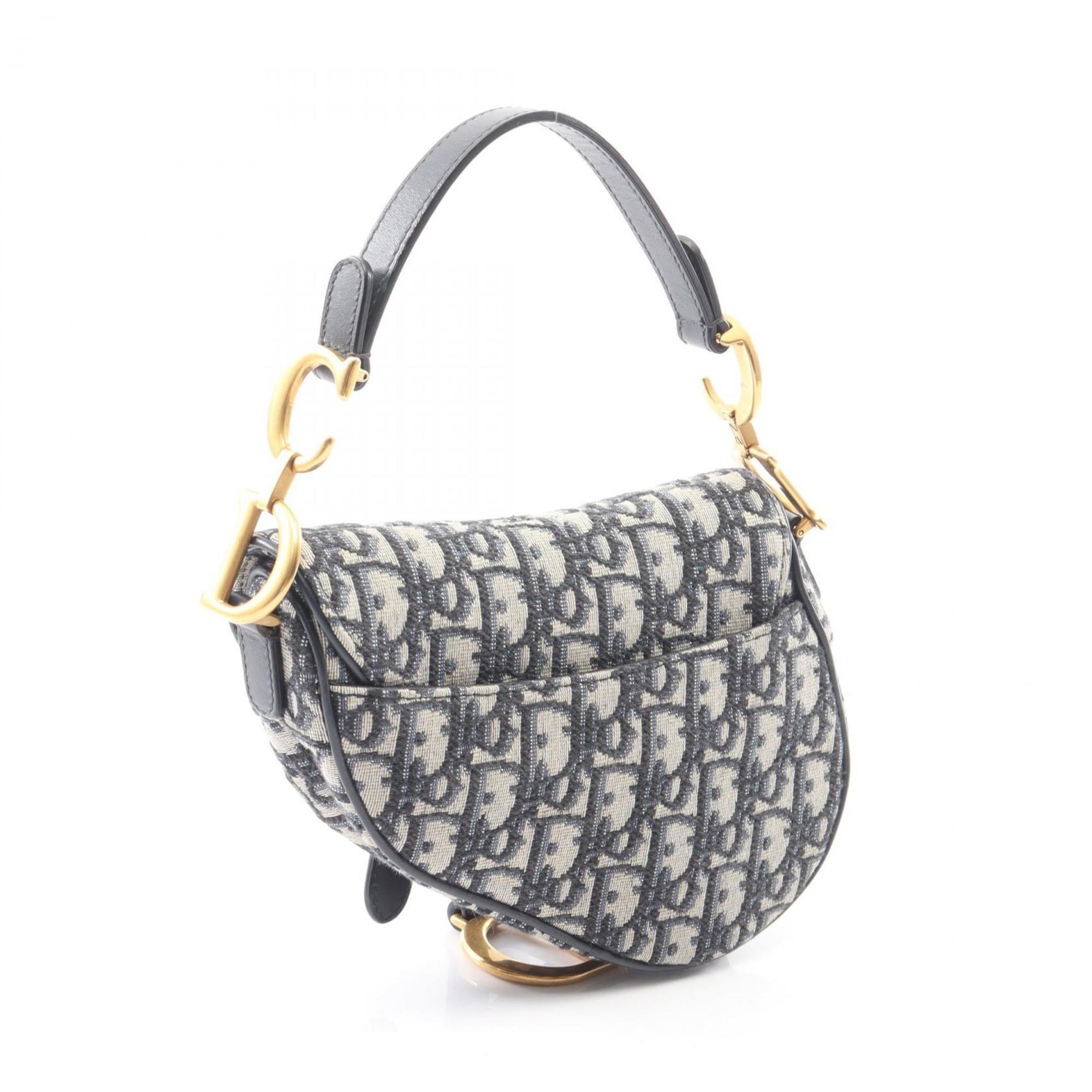 Christian Dior Ivory Navy Canvas Leather Handbag Saddle Bag (Pre-Owned)