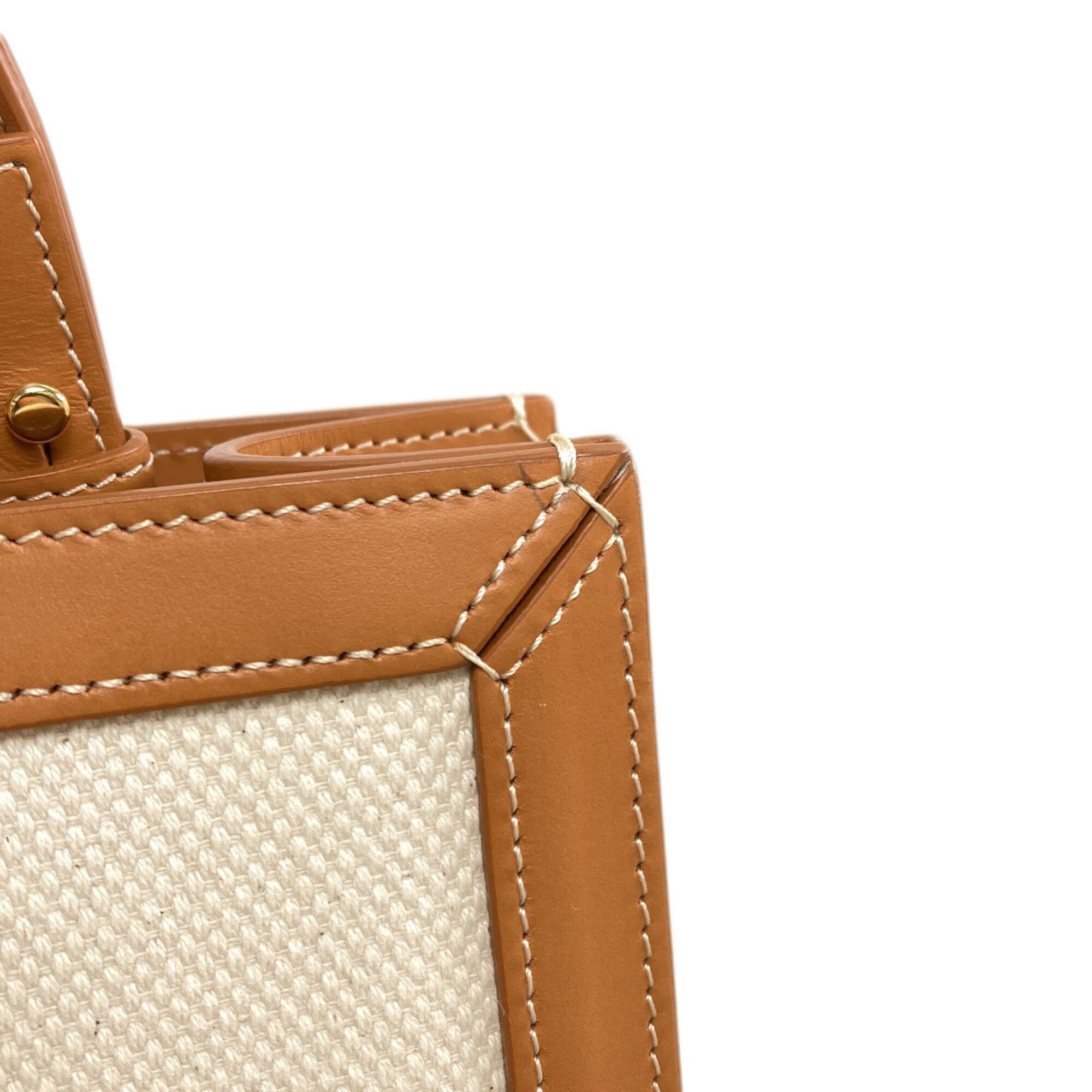 Celine Beige White Canvas Leather Handbag (Pre-Owned)