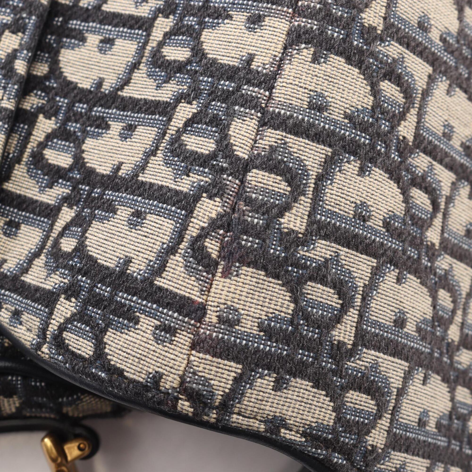 Christian Dior Navy Canvas Leather Handbag Saddle Bag (Pre-Owned)