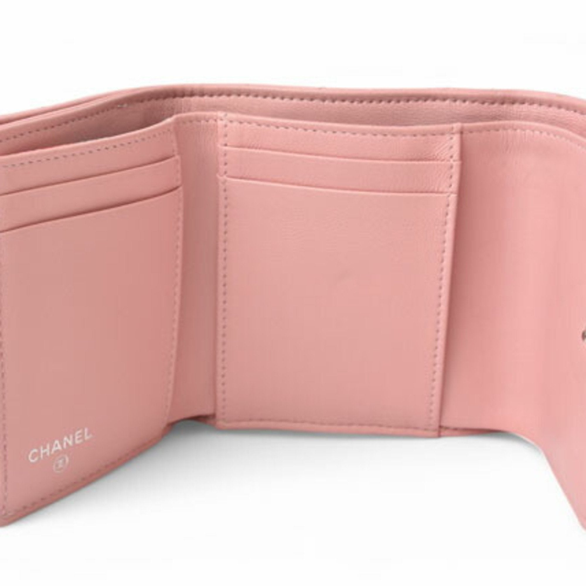 Chanel Pink Leather Wallet (Tri-Fold) (Pre-Owned)