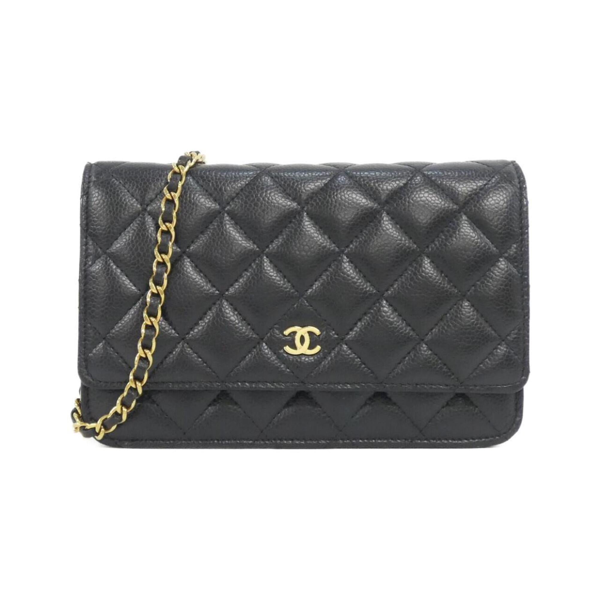 Chanel Black Grained Calfskin Chain/Shoulder Wallet (Pre-Owned)
