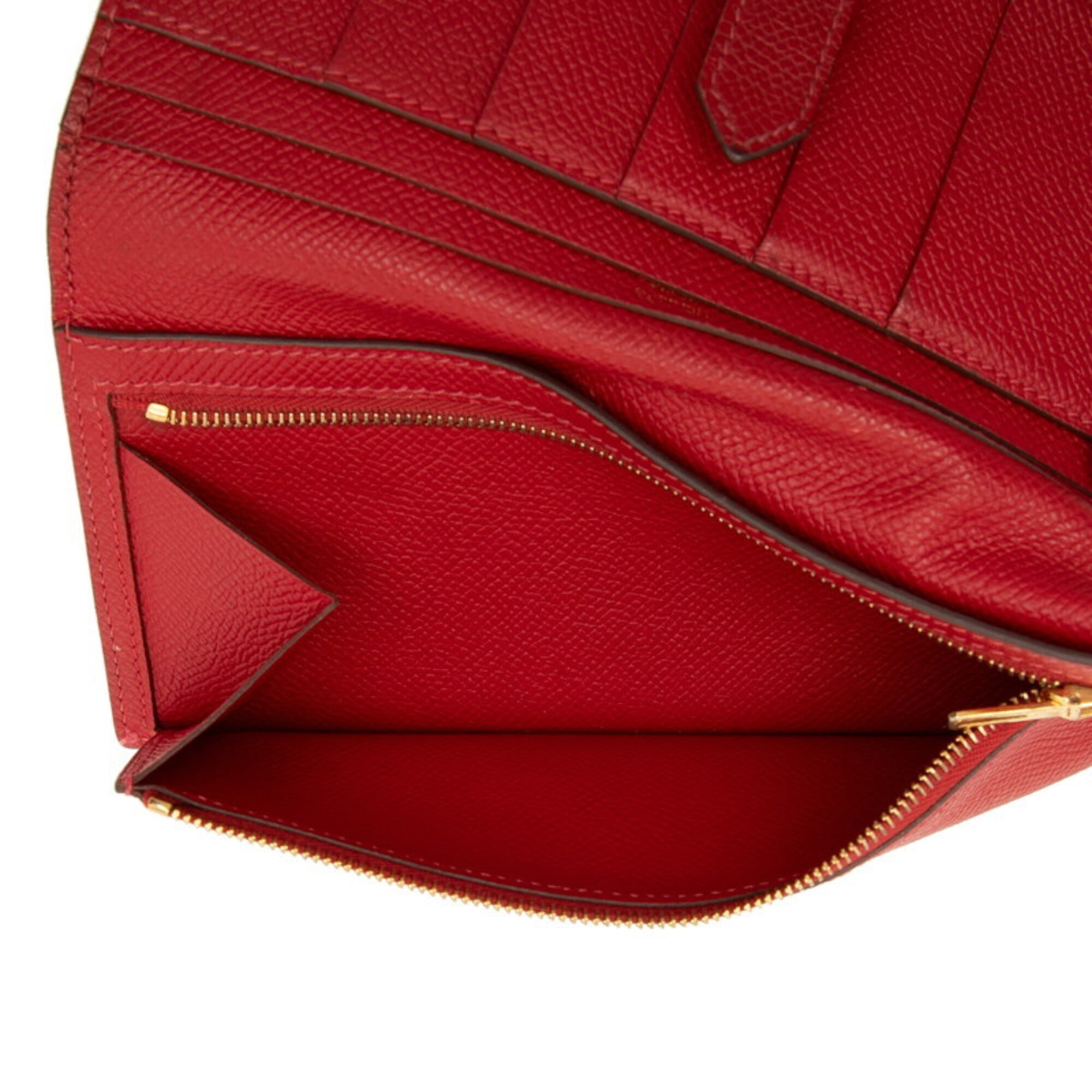 Hermes Red Color Soufre Epsom Leather Long Wallet (Bi-Fold) (Pre-Owned)