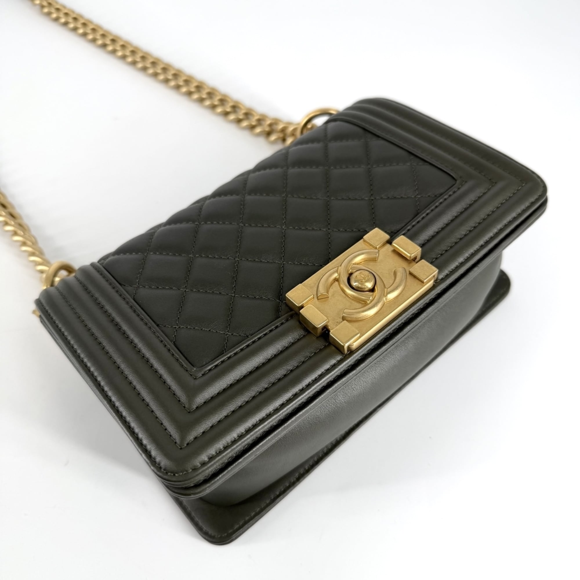 Chanel Khaki White Leather Shoulder Bag (Pre-Owned)