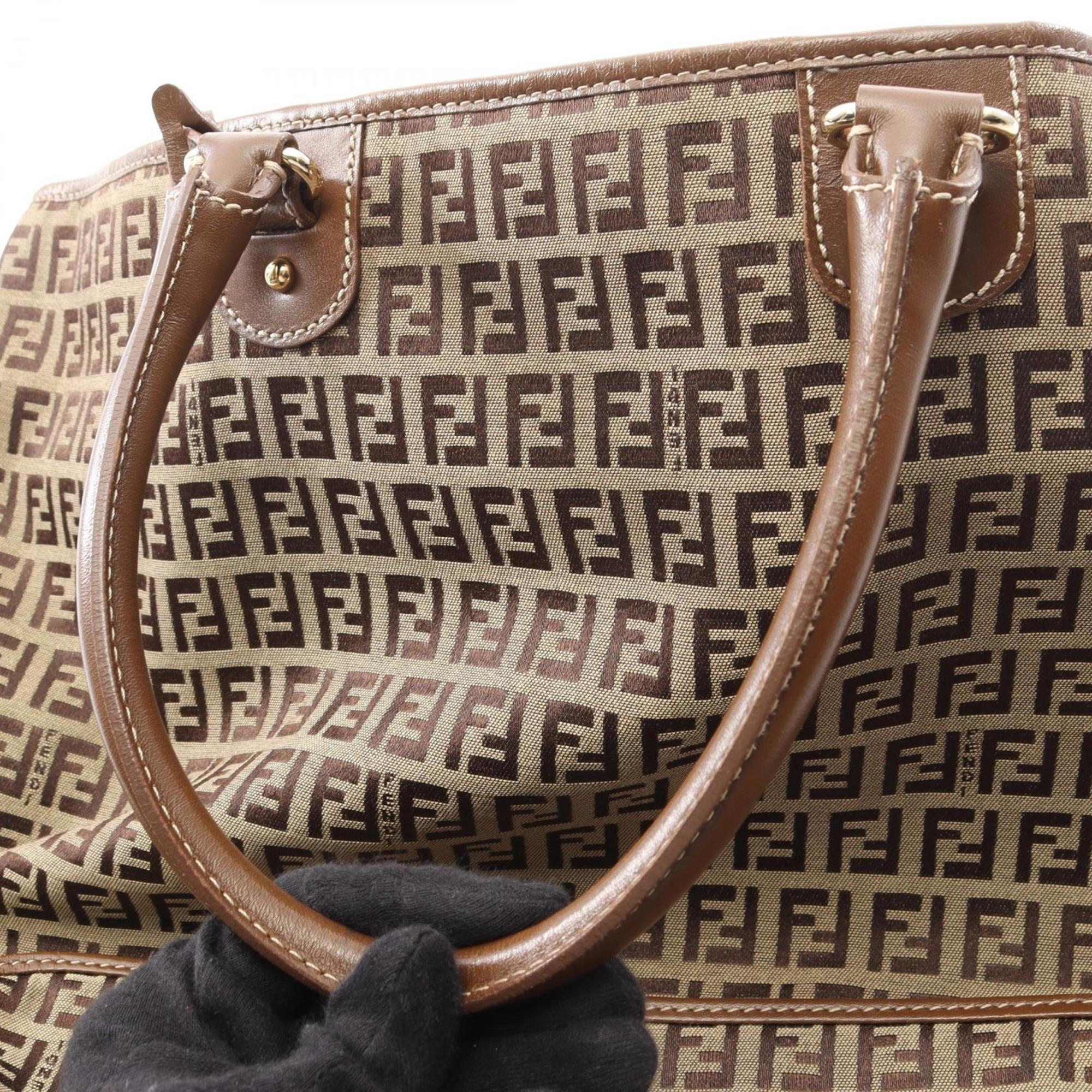 Fendi Beige Brown Canvas Leather Tote Bag (Pre-Owned)