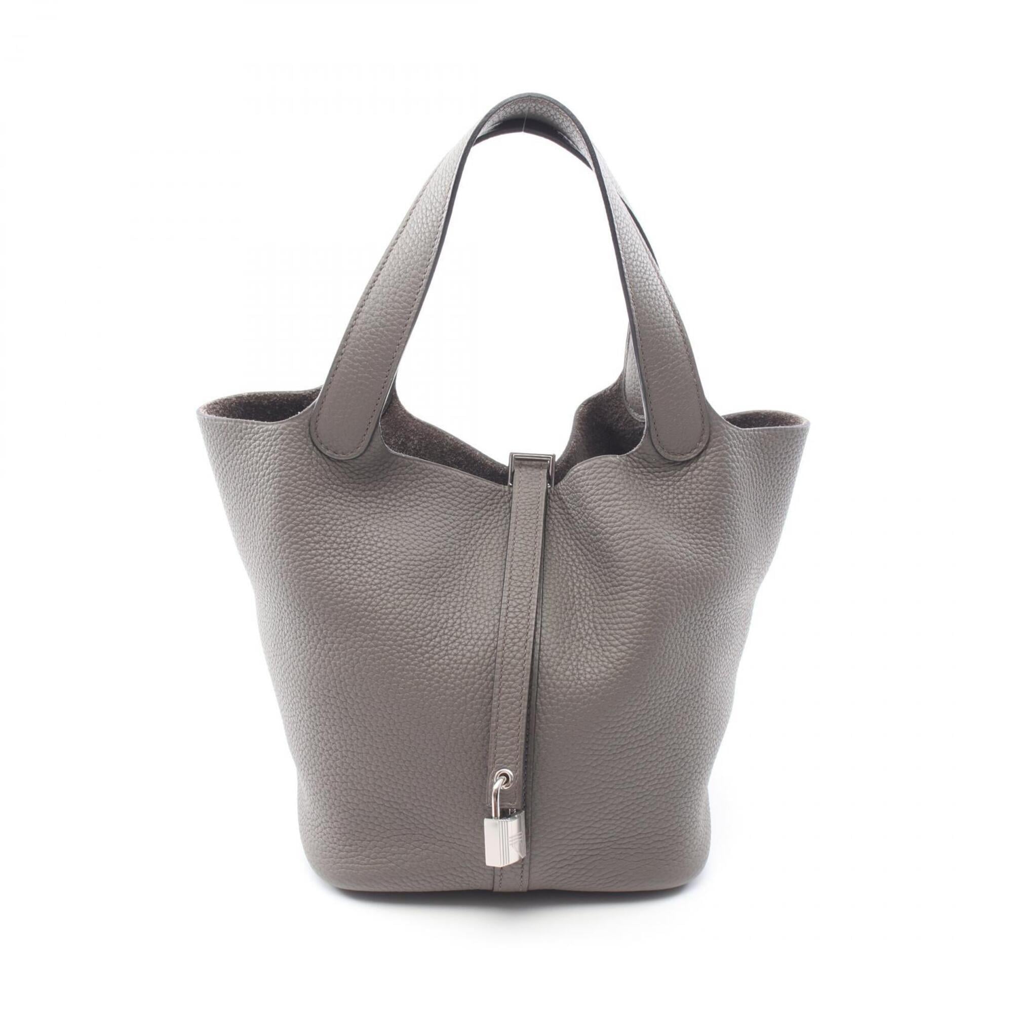 Hermes Etain Gray Leather Handbag (Pre-Owned)