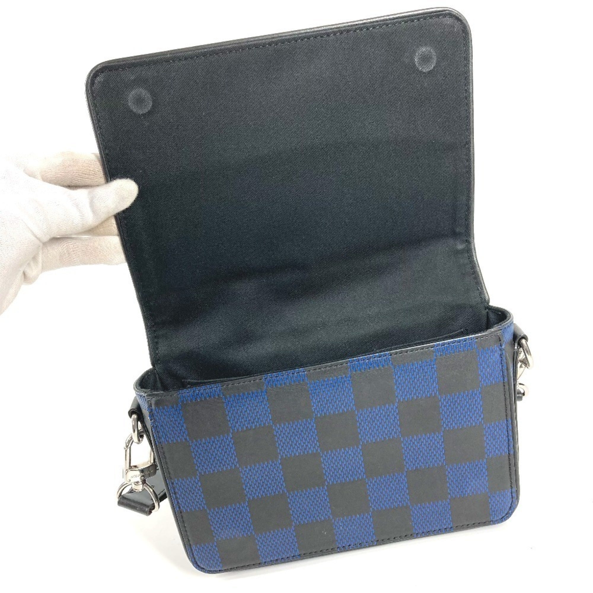 Louis Vuitton Damier Infini Black Blue Leather Messenger Bag Shoulder Bag (Pre-Owned)
