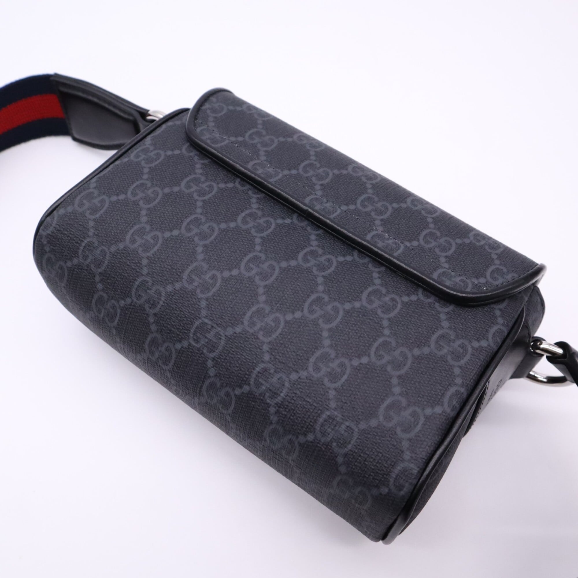 Gucci Black Gray Coated Canvas Leather Crossbody Bag Shoulder Bag (Pre-Owned)