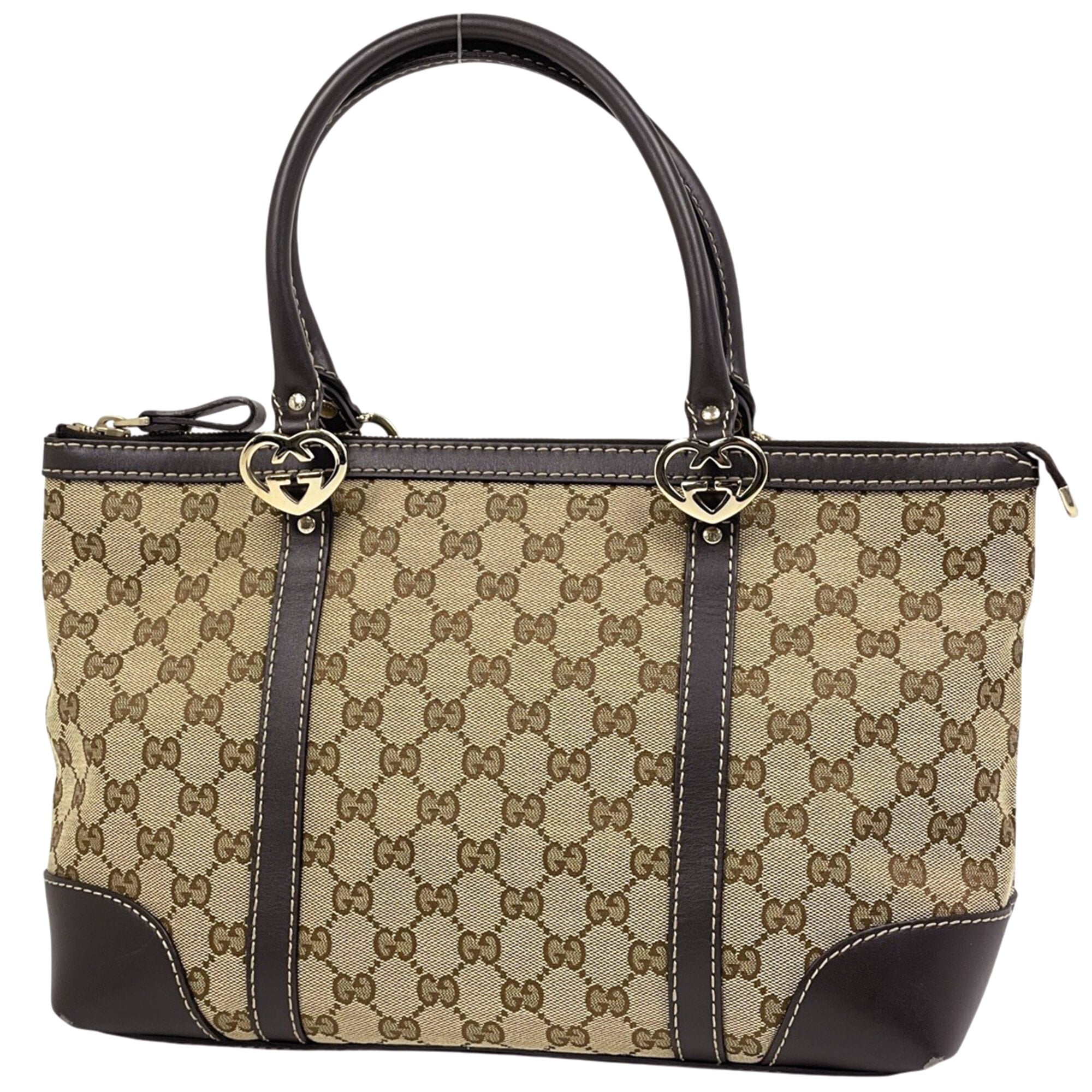 Gucci Beige Brown Gg Canvas Leather Tote Bag (Pre-Owned)
