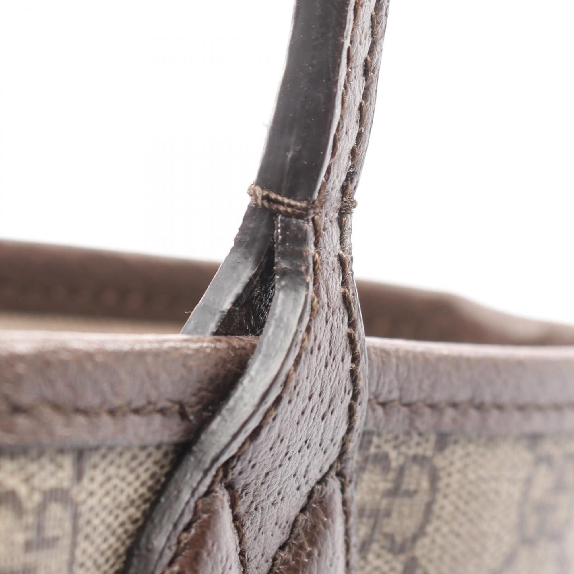 Gucci Beige Brown Coated Canvas Leather Handbag Tote Bag (Pre-Owned)
