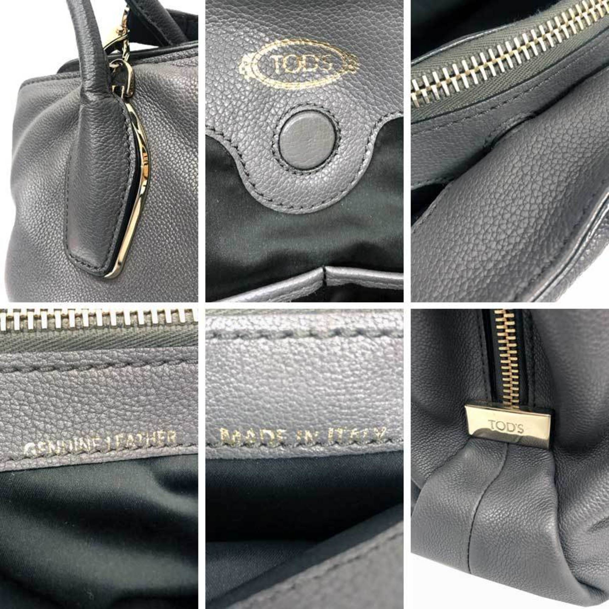 Tod's Gray Leather Handbag Shoulder Bag (Pre-Owned)