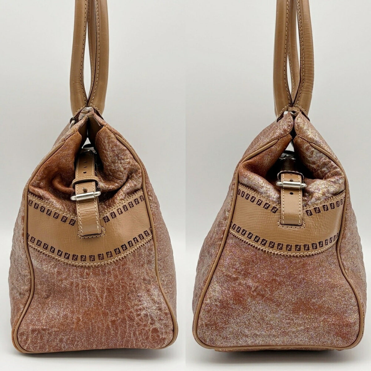 Fendi Etnico Bronze Brown Metallic Leather Handbag Tote Bag (Pre-Owned)