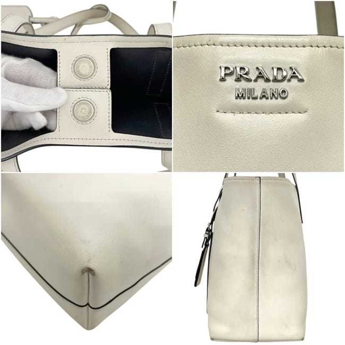 Prada White Leather Tote Bag (Pre-Owned)