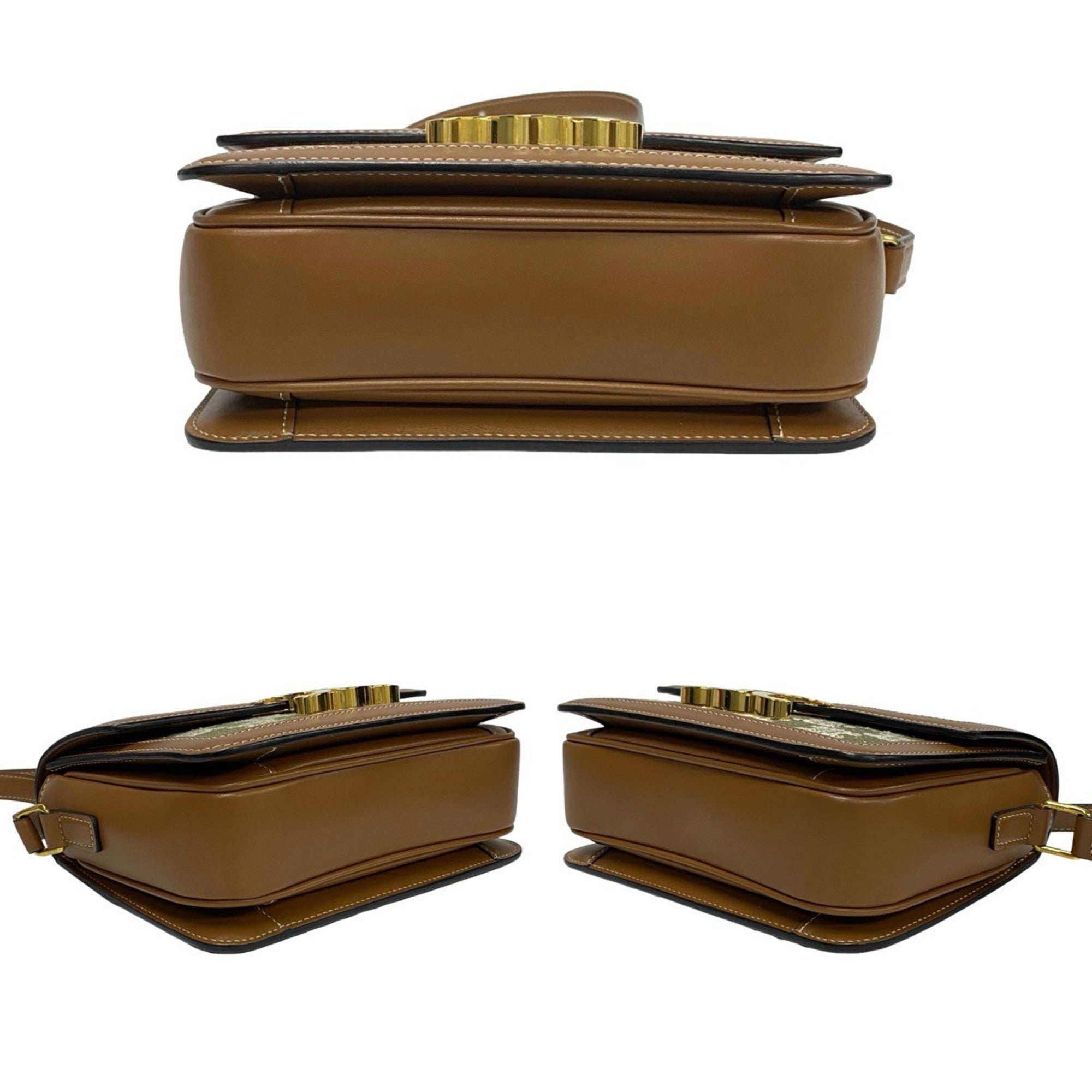 Celine Brown Khaki Leather Canvas Pochette Shoulder Bag (Pre-Owned)