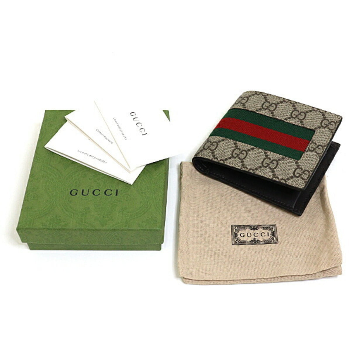 Gucci Beige Green Red Color Gg Supreme Leather Wallet (Bi-Fold) (Pre-Owned)