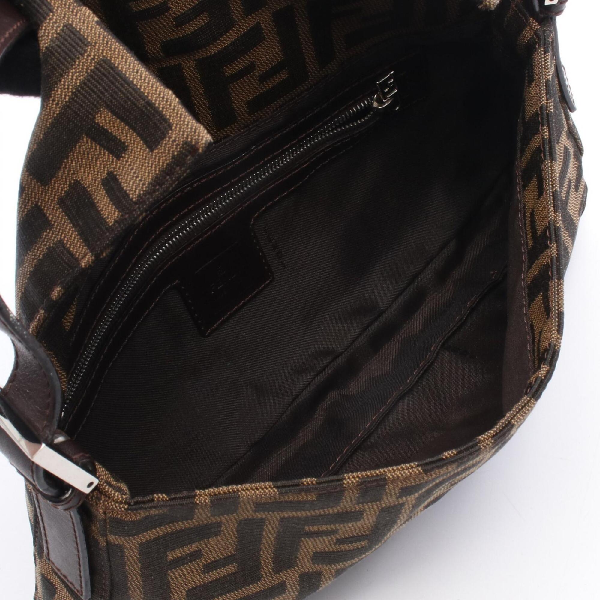 Fendi Black Brown Canvas Leather Handbag (Pre-Owned)