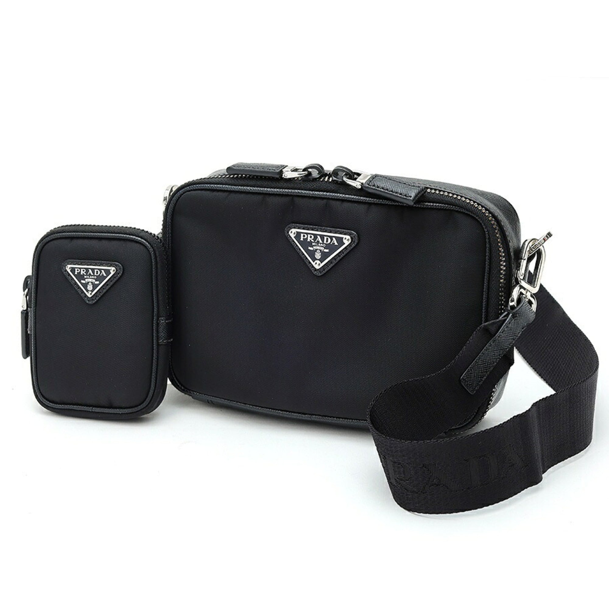 Prada Black Nylon Leather Pouch Shoulder Bag (Pre-Owned)