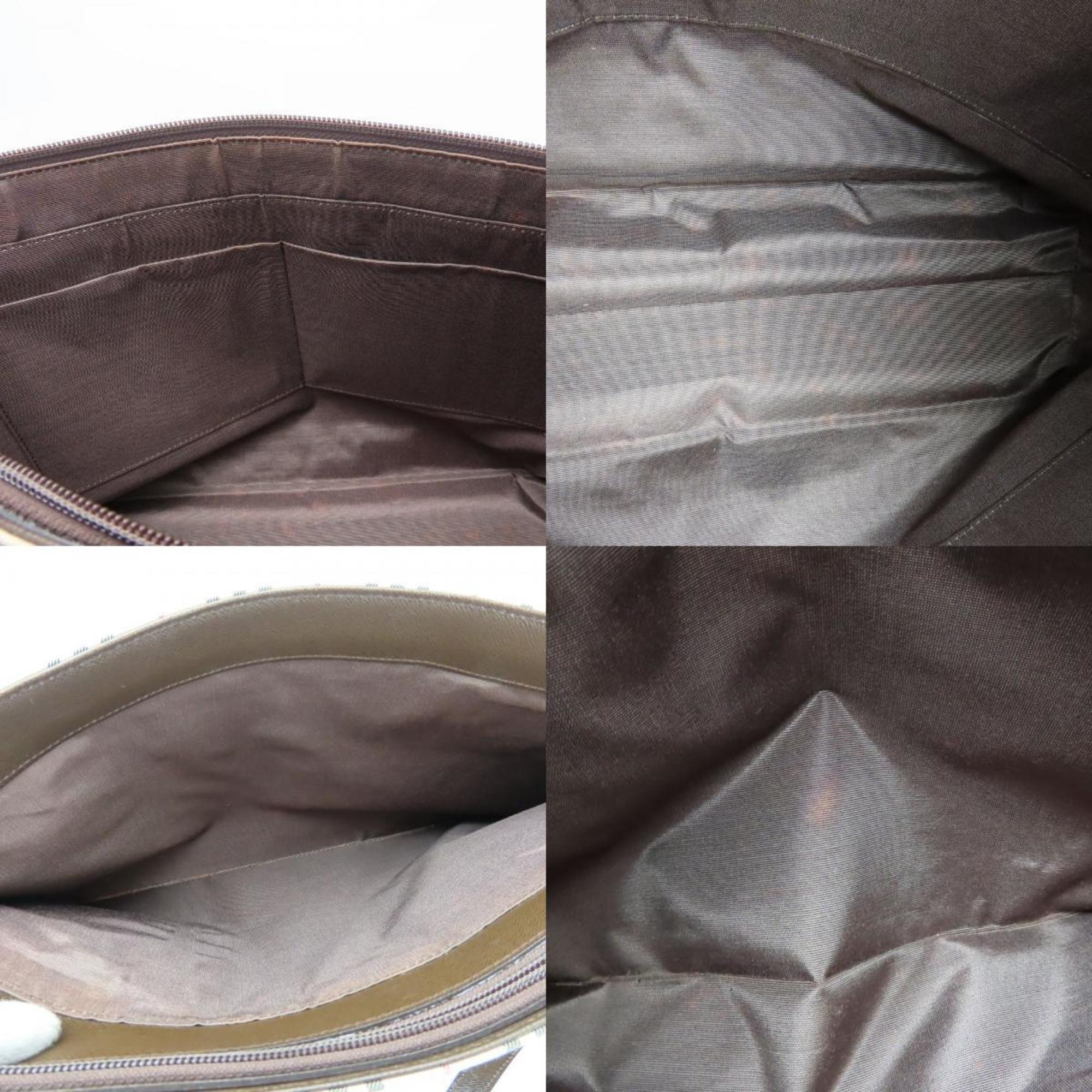 Burberry Beige Brown Canvas Leather Tote Bag (Pre-Owned)