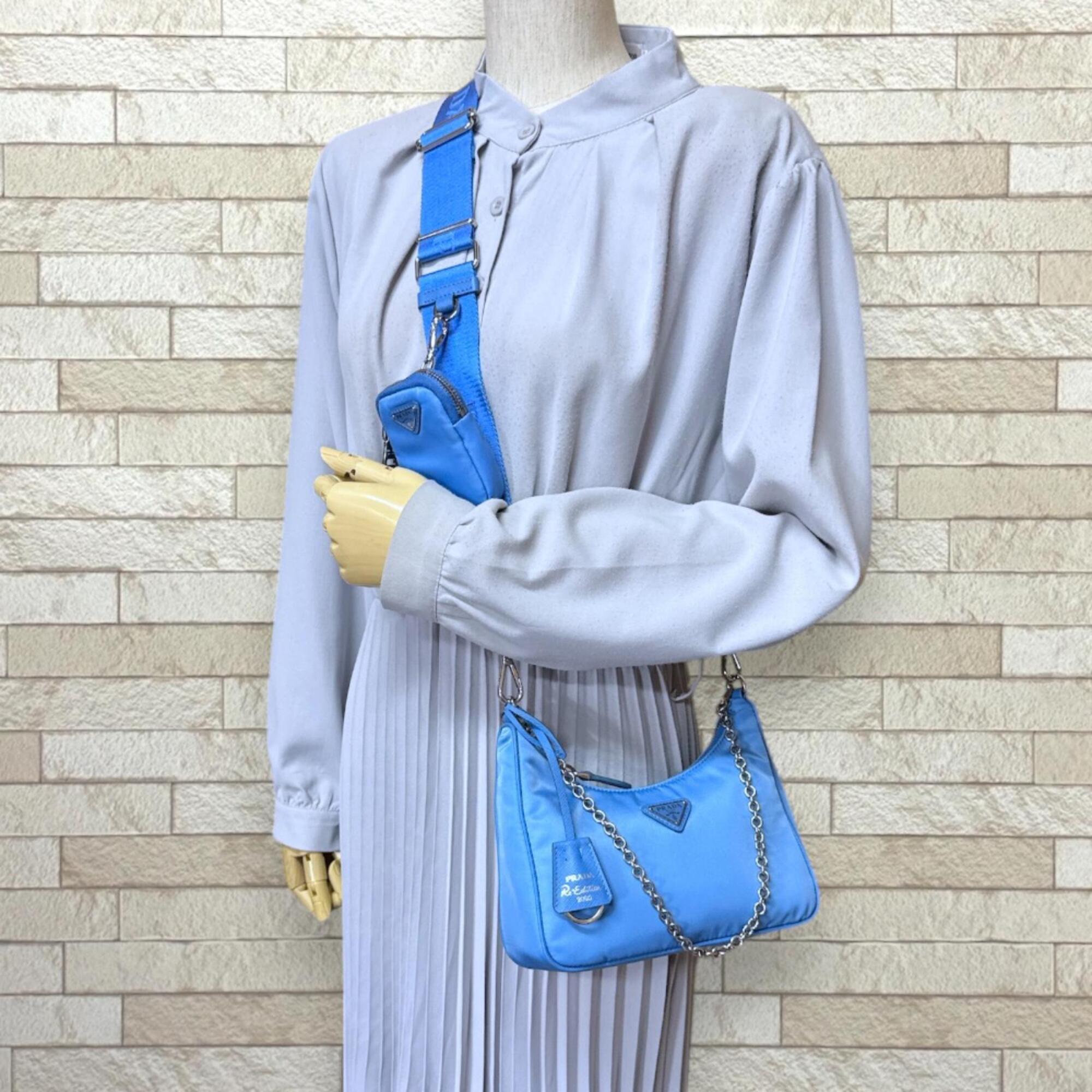 Prada Blue Nylon Handbag Shoulder Bag (Pre-Owned)