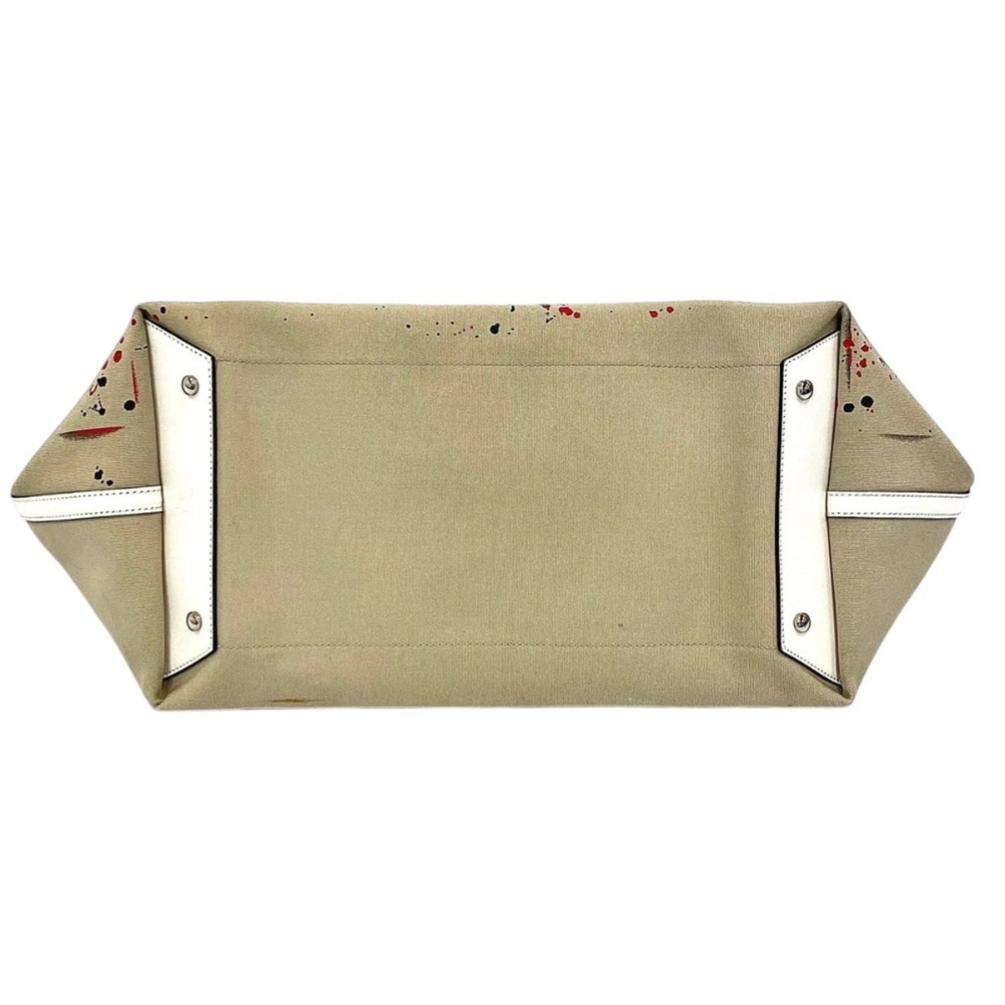 Christian Louboutin Beige Red Color White Canvas Tote Bag (Pre-Owned)
