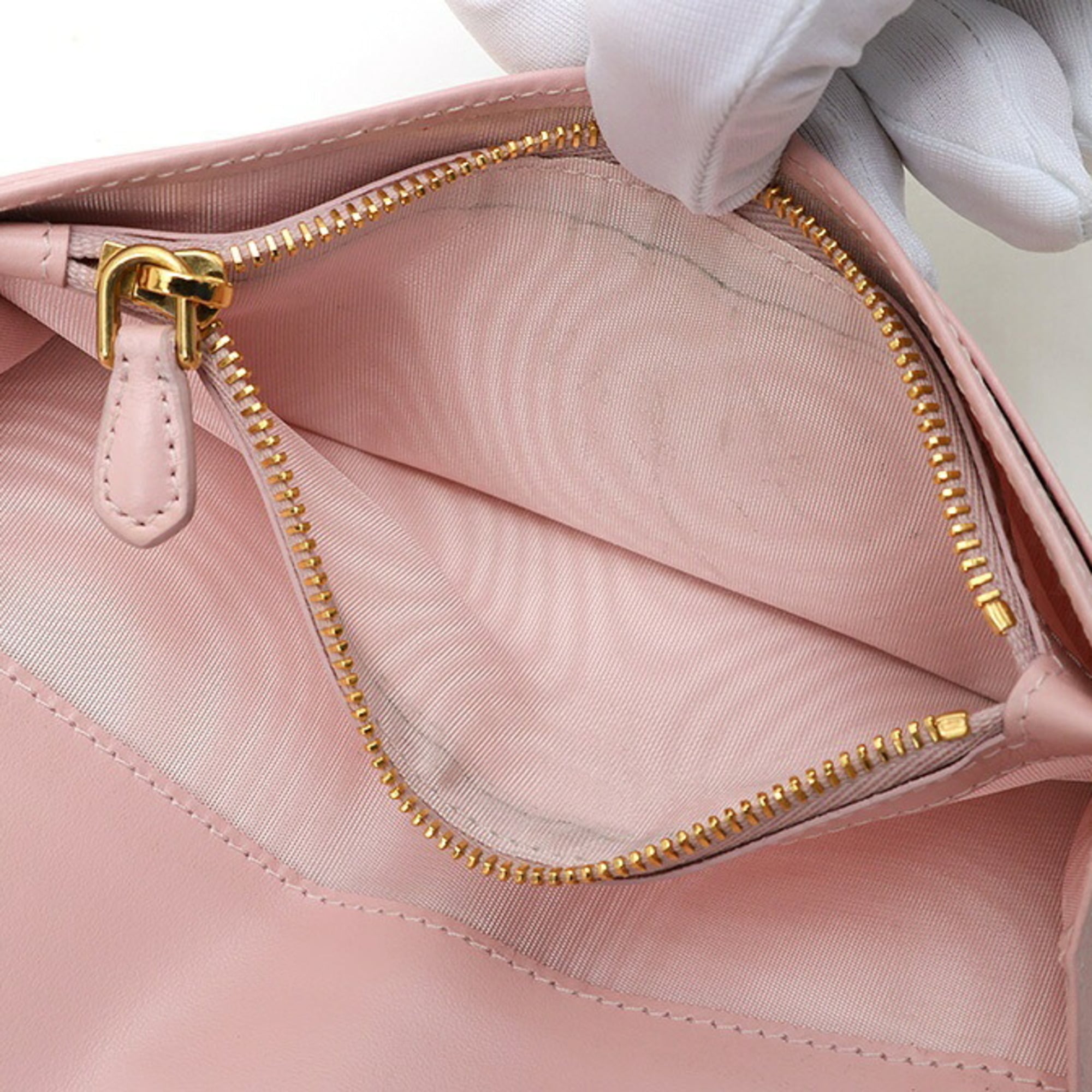 Prada Gray Pink Saffiano Triangle Leather Long Wallet (Bi-Fold) (Pre-Owned)
