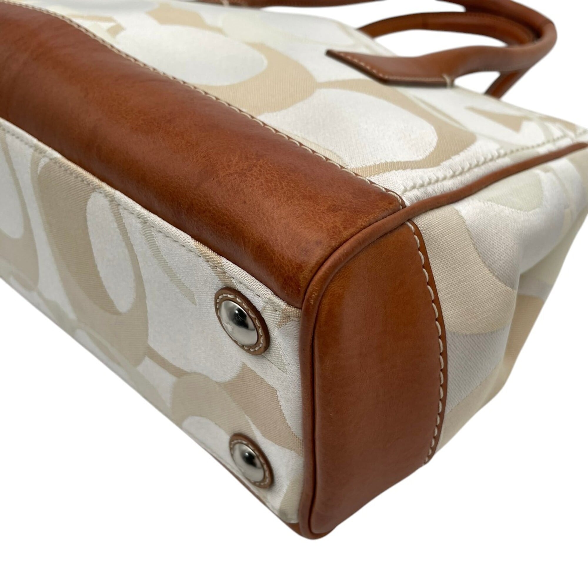 Coach Ivory Canvas Leather Handbag Tote Bag (Pre-Owned)