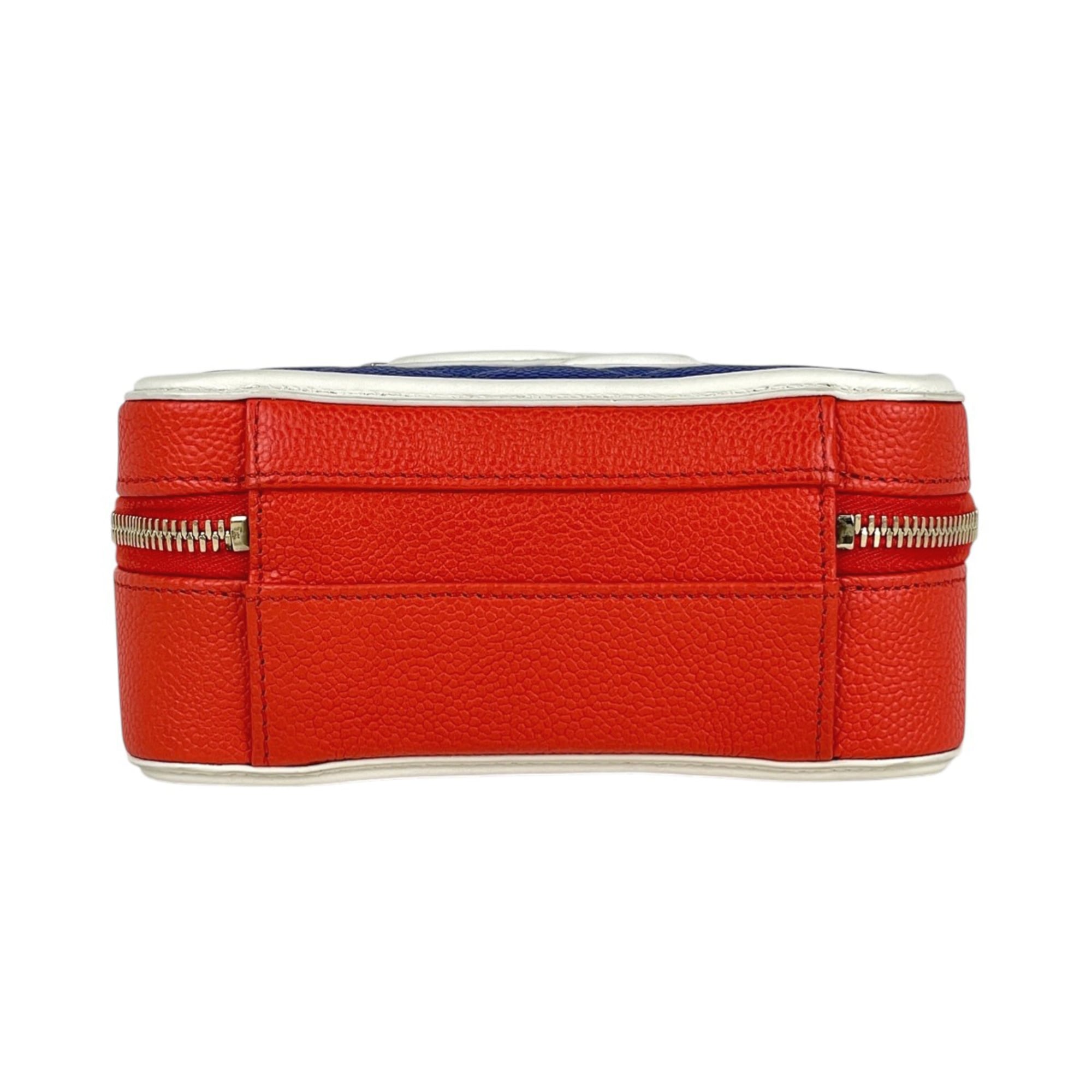 Chanel Matelasse Blue Red Color White Grained Calfskin Shoulder Bag Vanity Bag (Pre-Owned)