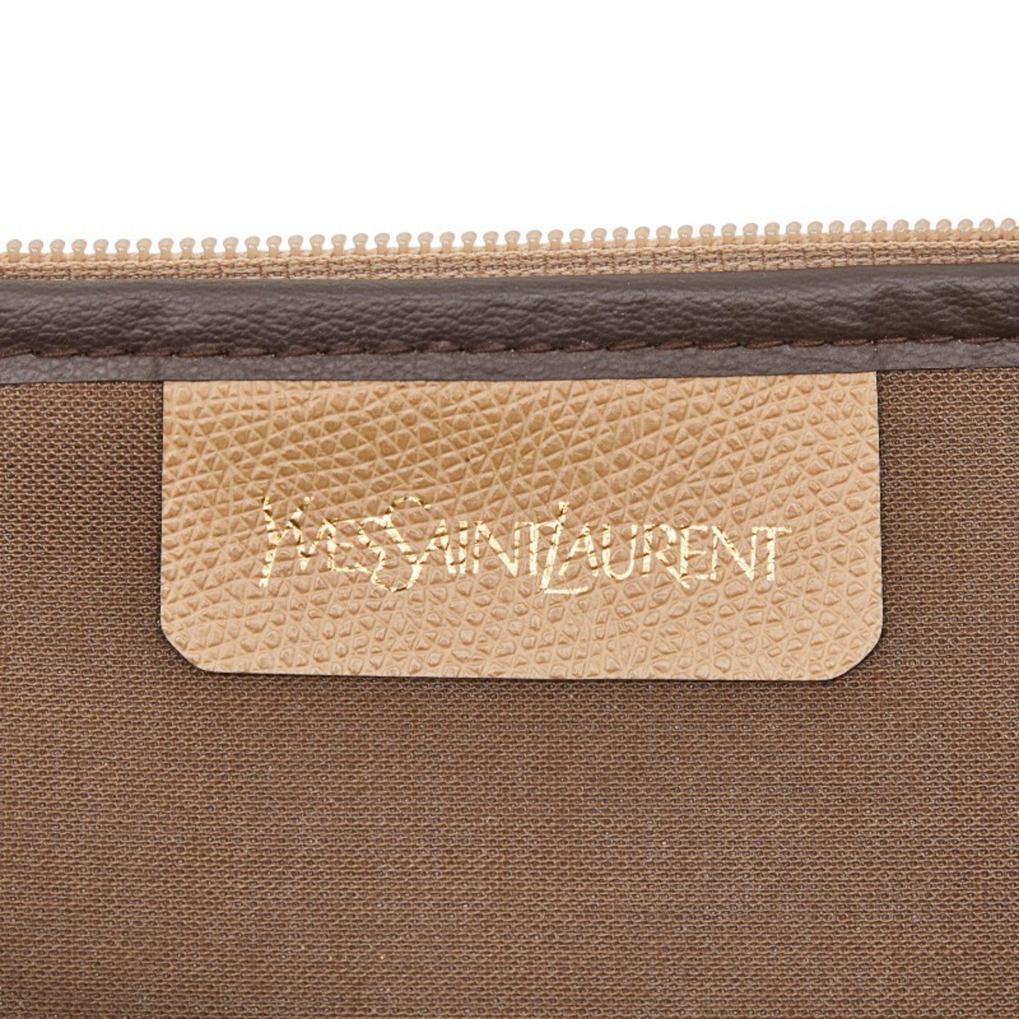Saint Laurent Beige Brown Leather Pvc Clutch Bag (Pre-Owned)